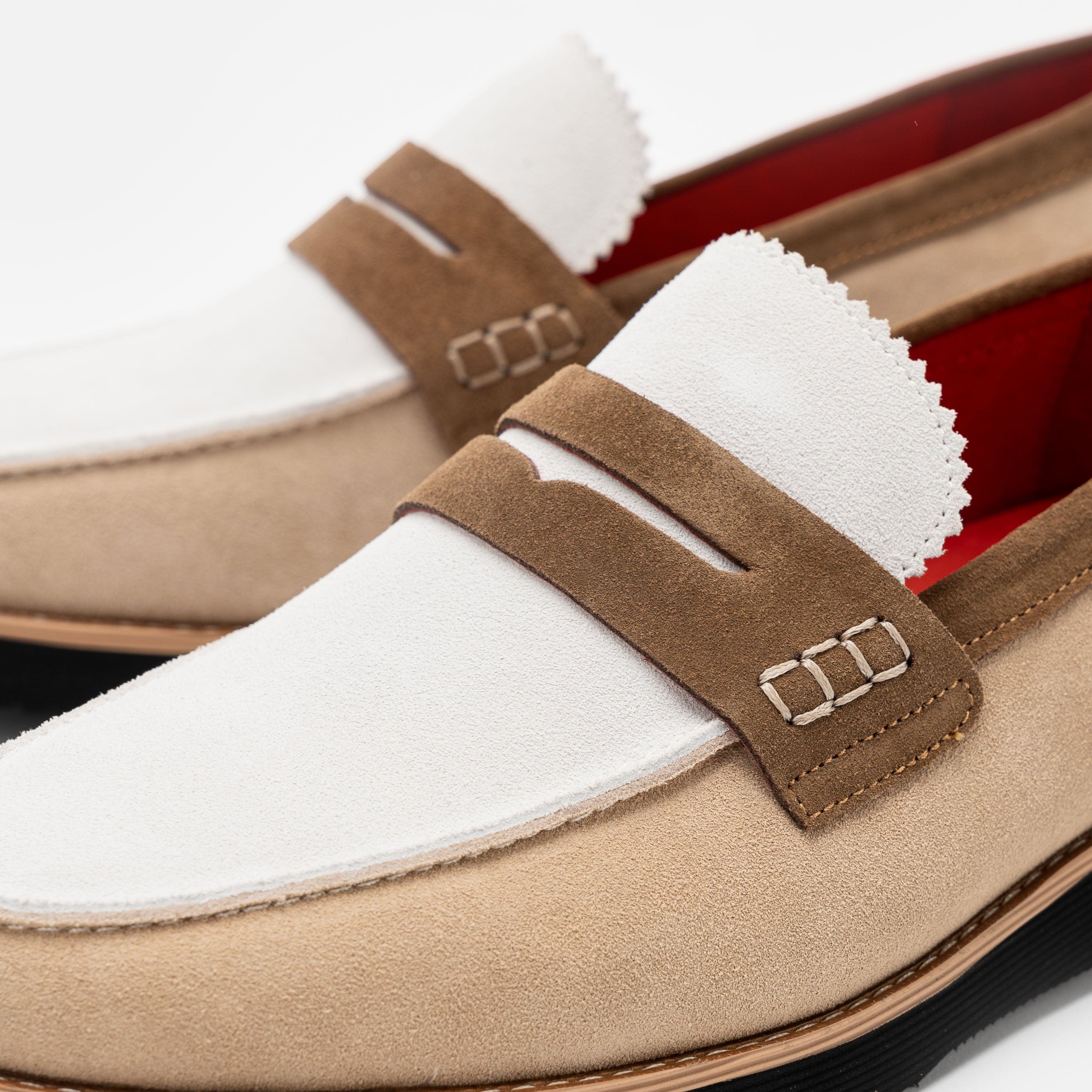 Abe Camel/White Suede Penny Loafers - Image 3