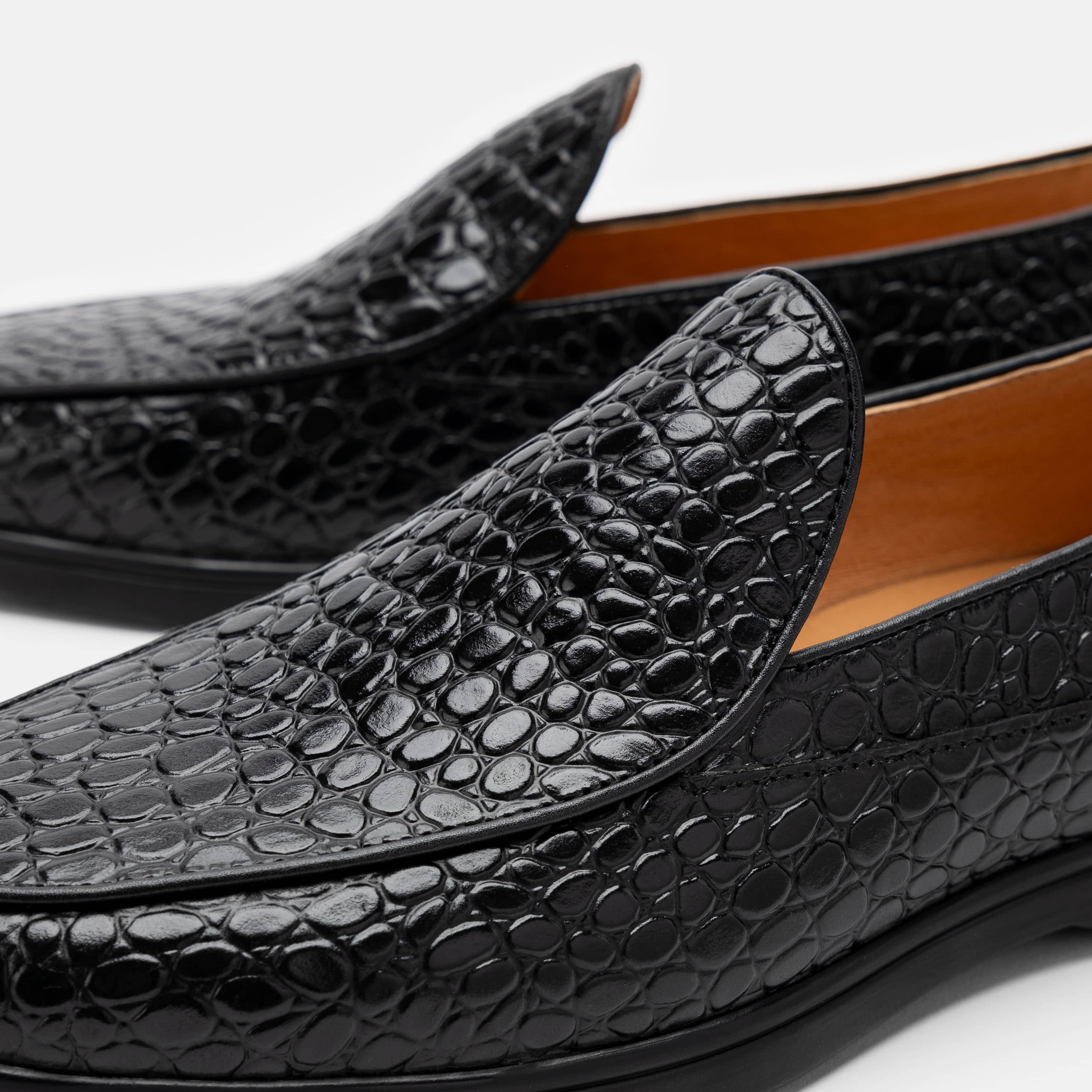 Alessandro Black Croc Leather Venetian Loafers - Image 3