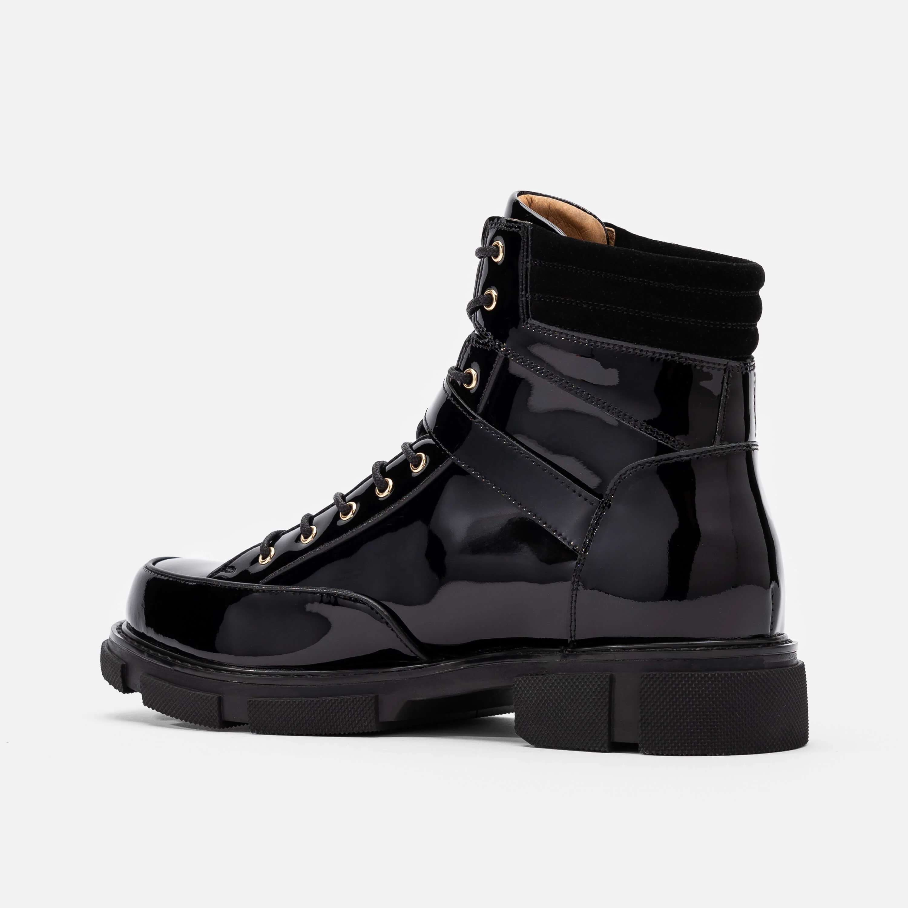 Atlas Black Patent Leather Strap Boots - Image 3