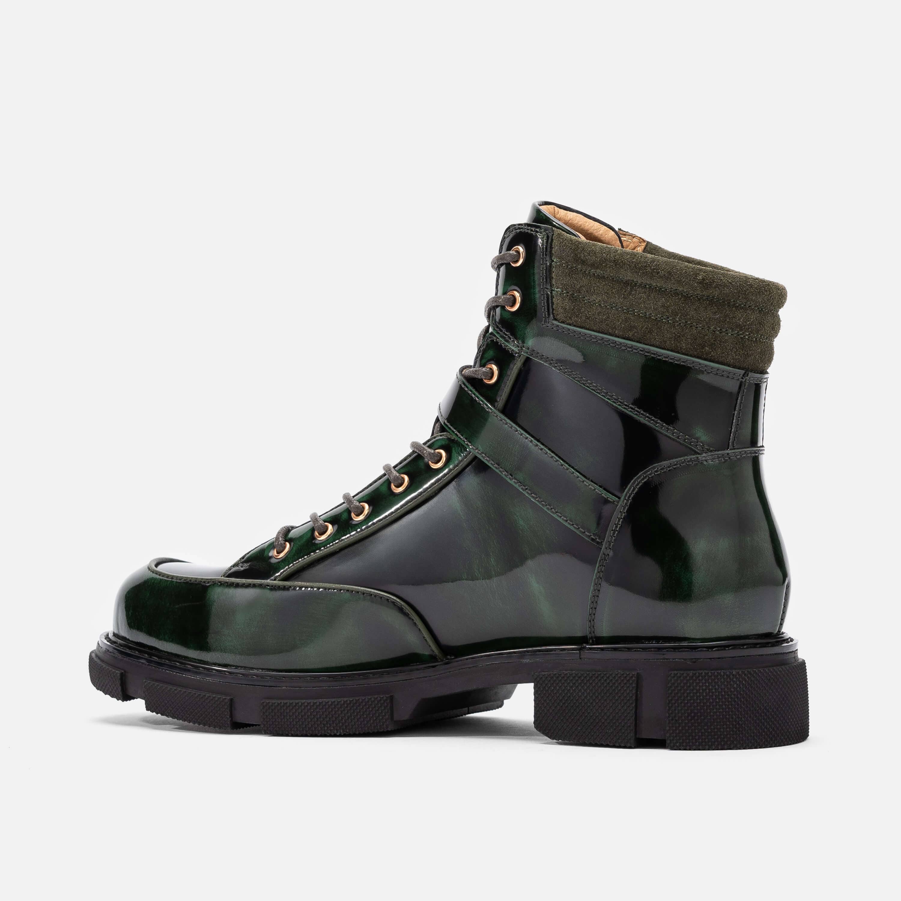Atlas Dark Green Patent Leather Strap Boots - Image 3