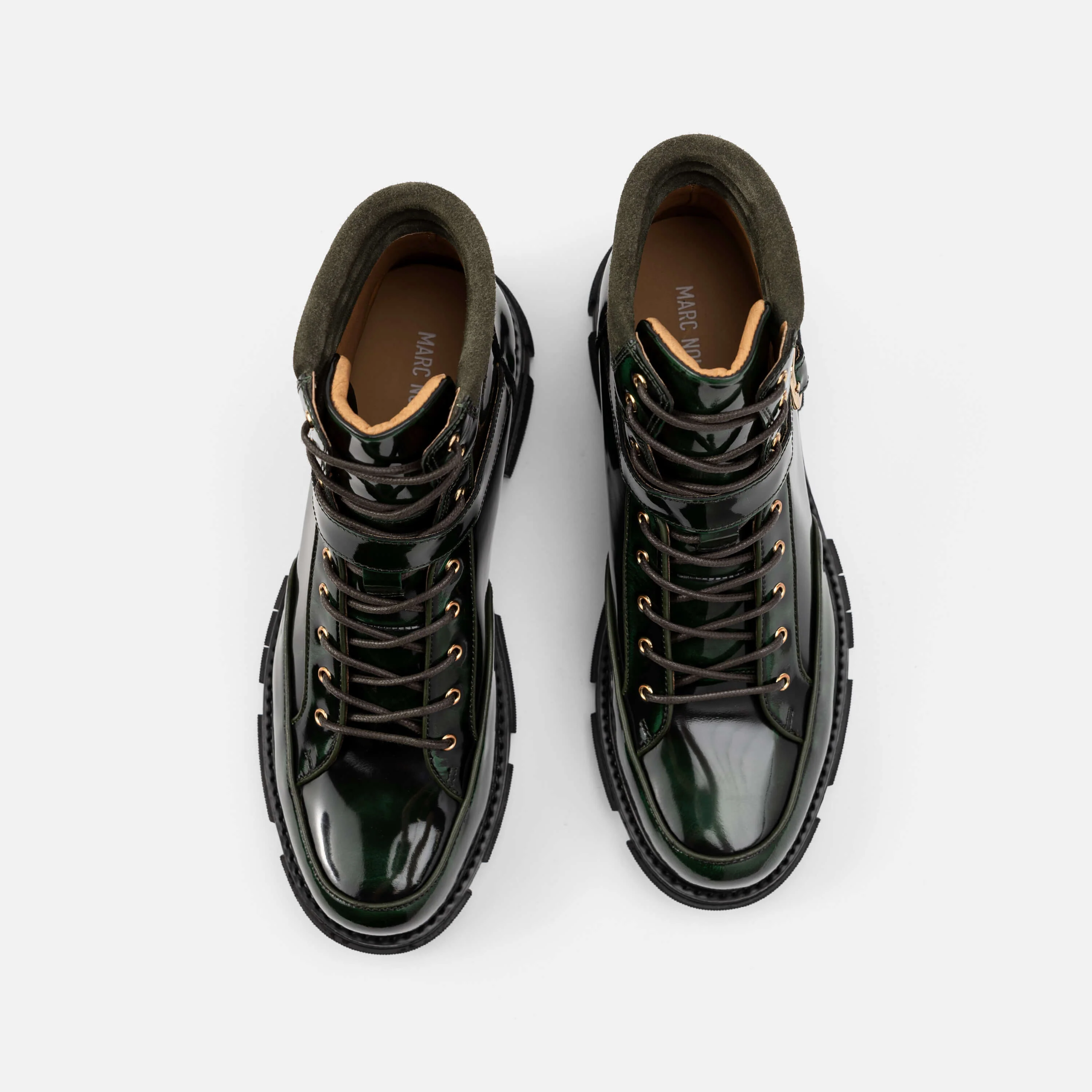 Atlas Dark Green Patent Leather Strap Boots - Image 4