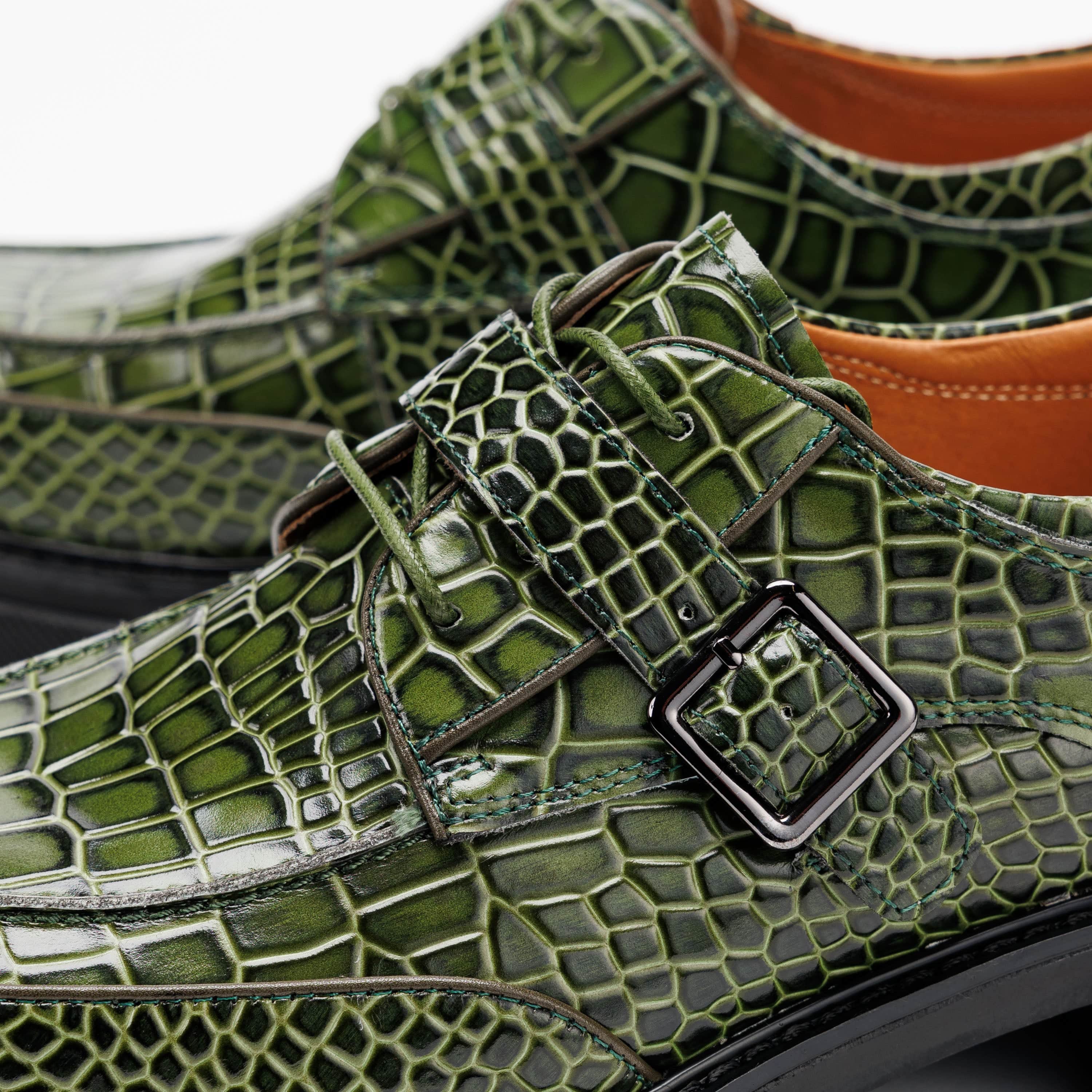 Atlas Green Croc Leather Derbys - Image 3