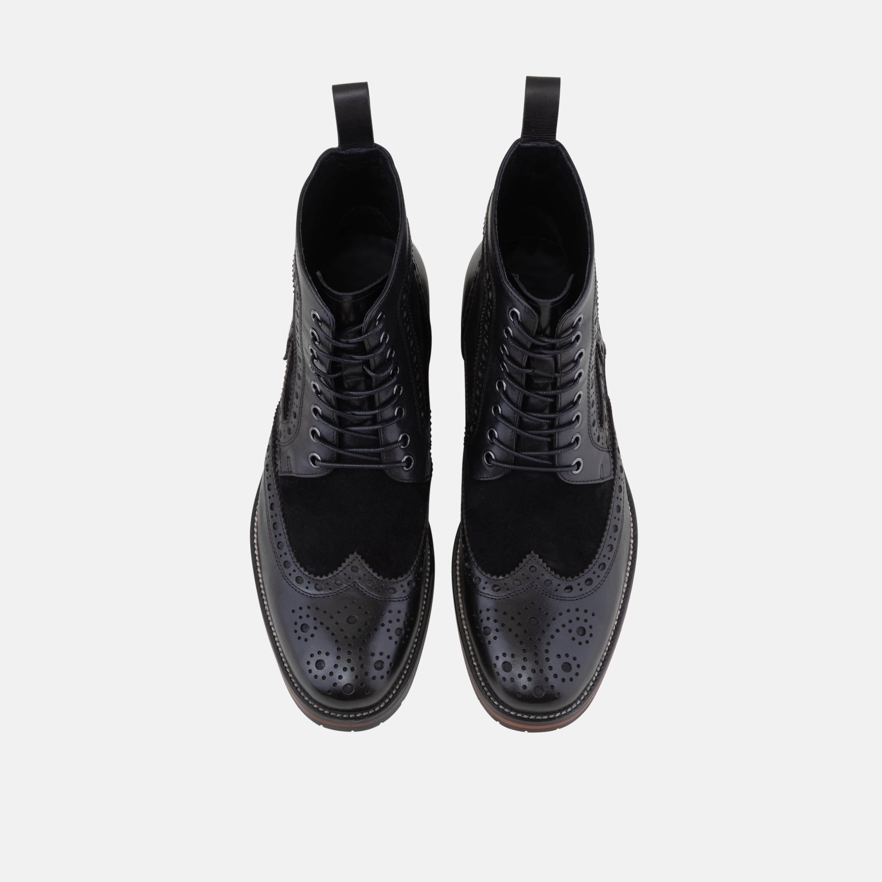 Belmont Black Leather Wingtip Combat Boots - Image 4