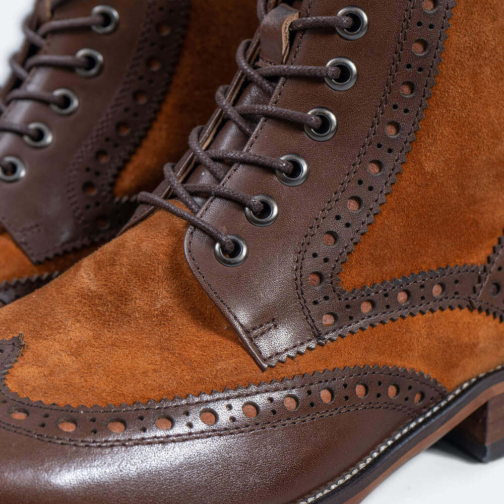 Belmont Mahogany Leather Wingtip Combat Boots - Image 3