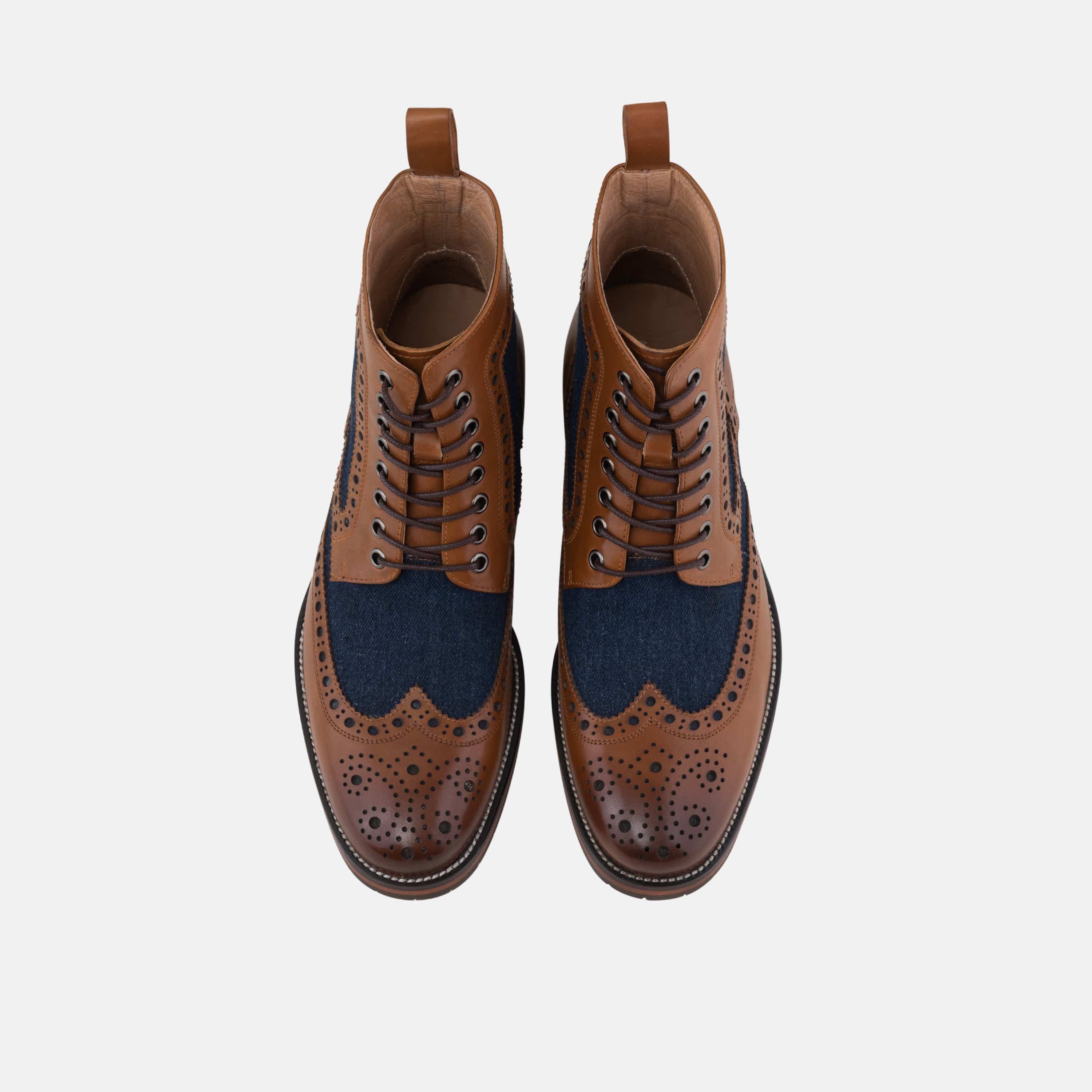 Belmont Denim Wingtip Combat Boots - Image 4