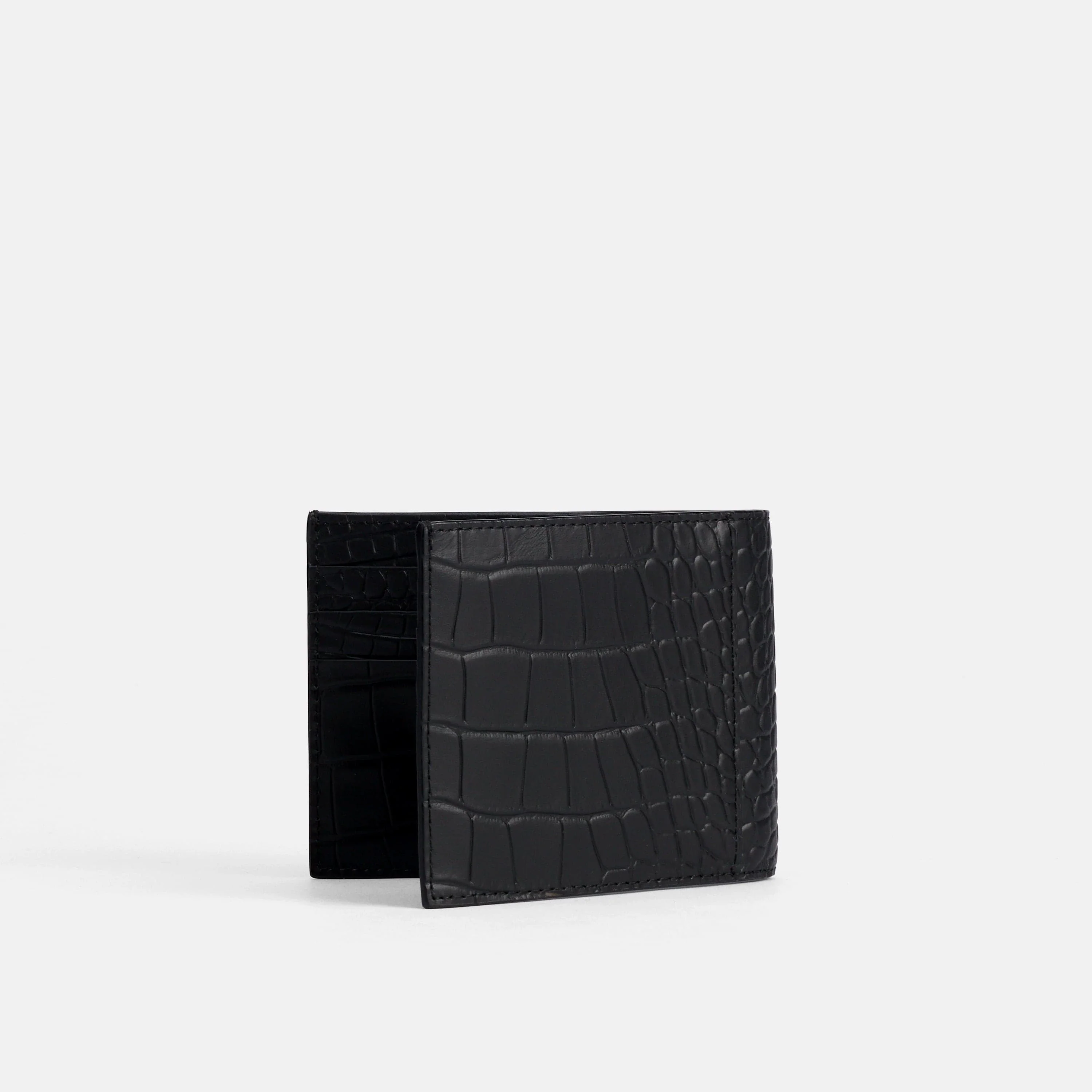 Marc Nolan Leather Bi-Fold Wallet - Black Crocskin - Image 6