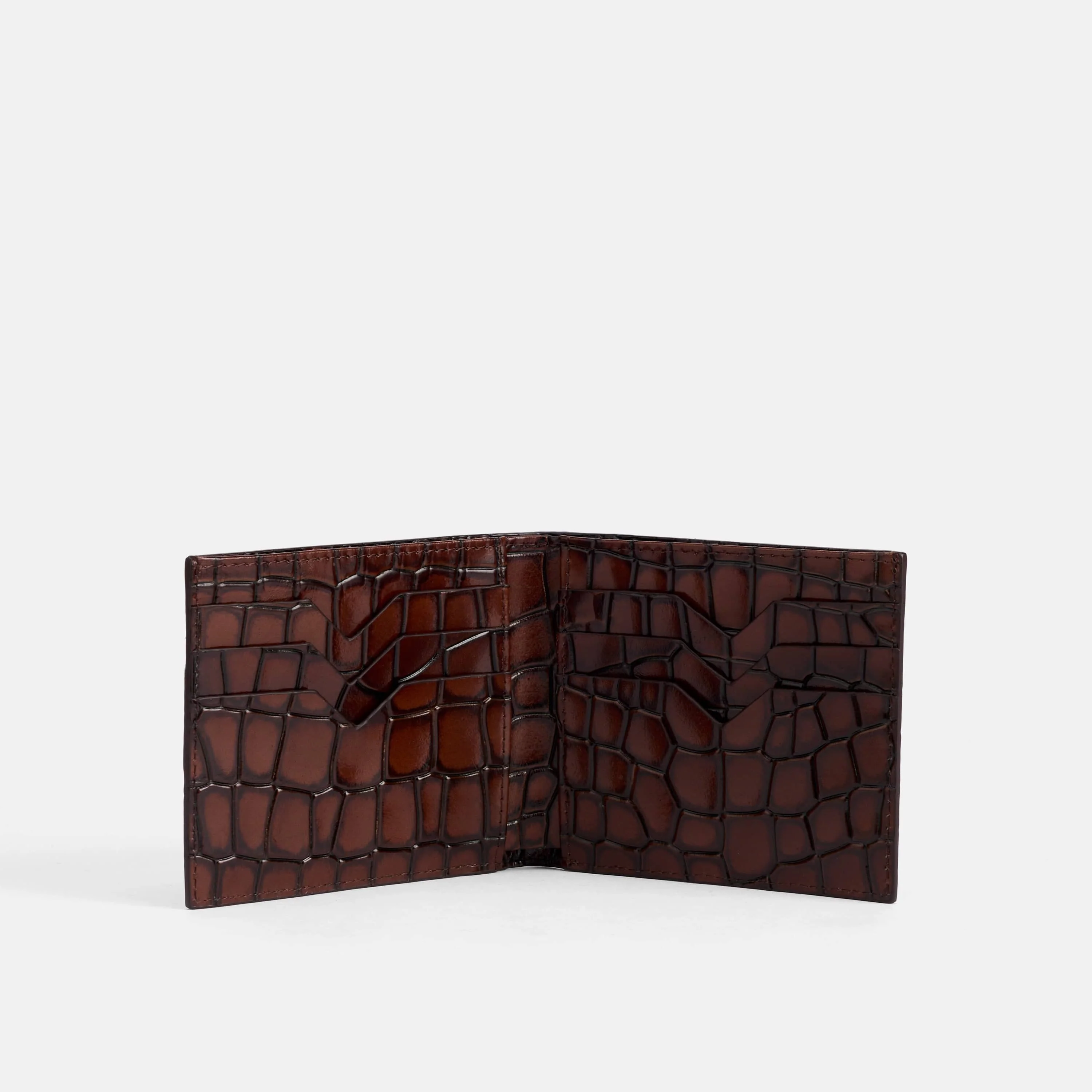 Marc Nolan Leather Bi-Fold Wallet - Brown Crocskin - Image 3