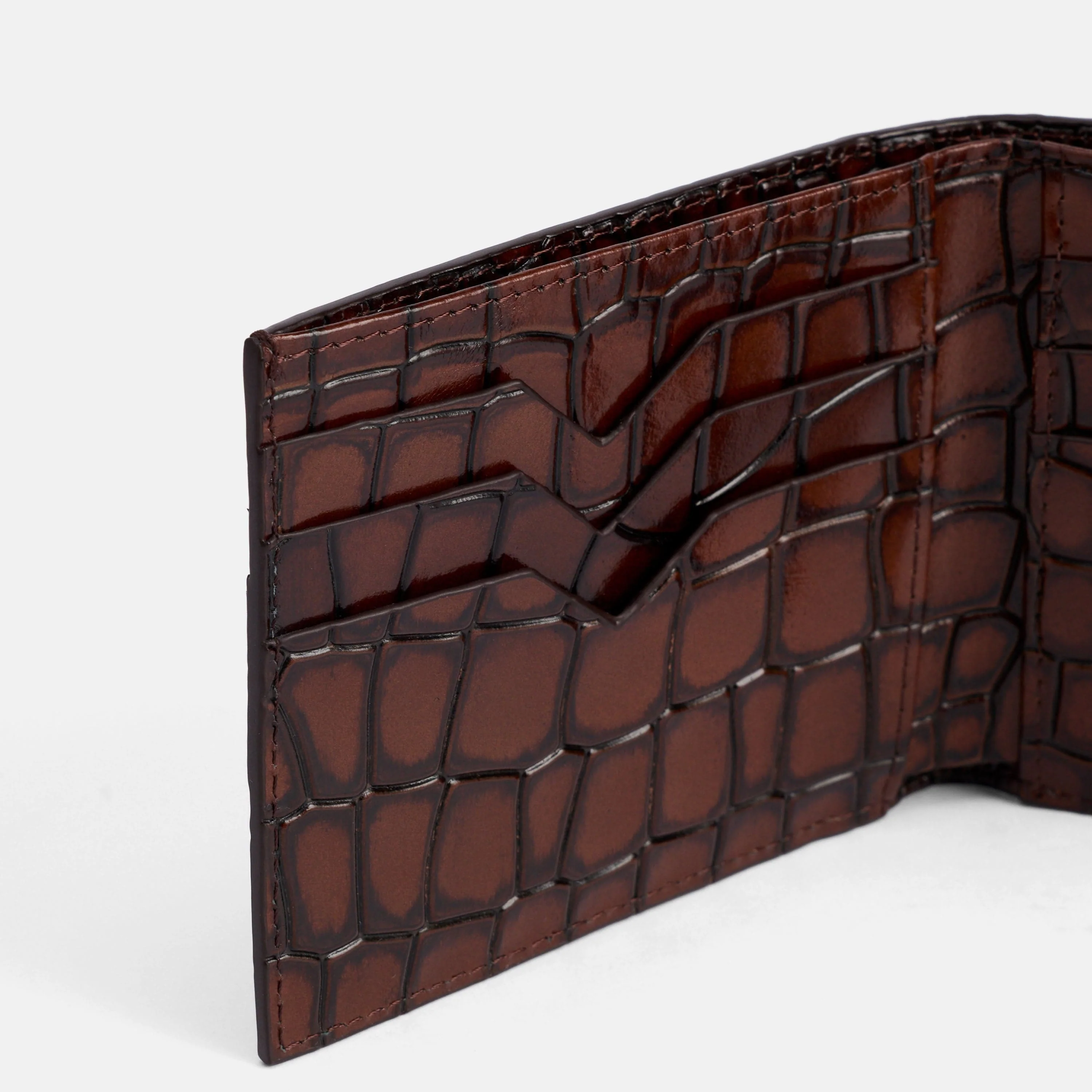 Marc Nolan Leather Bi-Fold Wallet - Brown Crocskin - Image 4