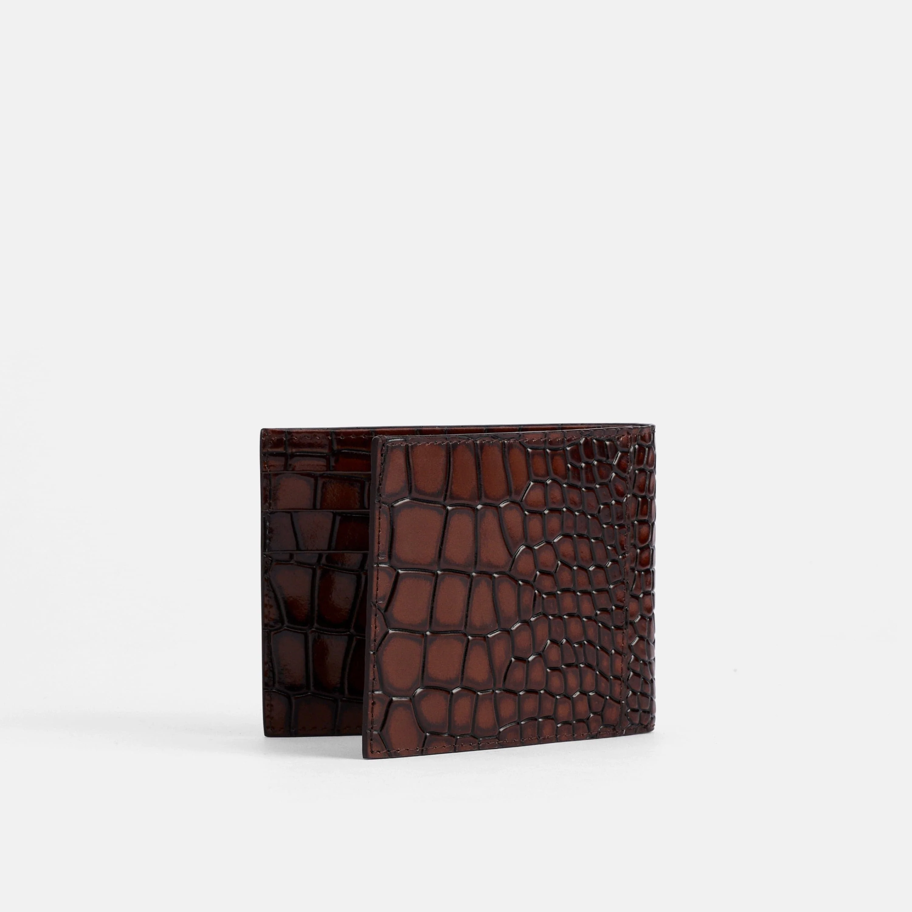 Marc Nolan Leather Bi-Fold Wallet - Brown Crocskin - Image 6