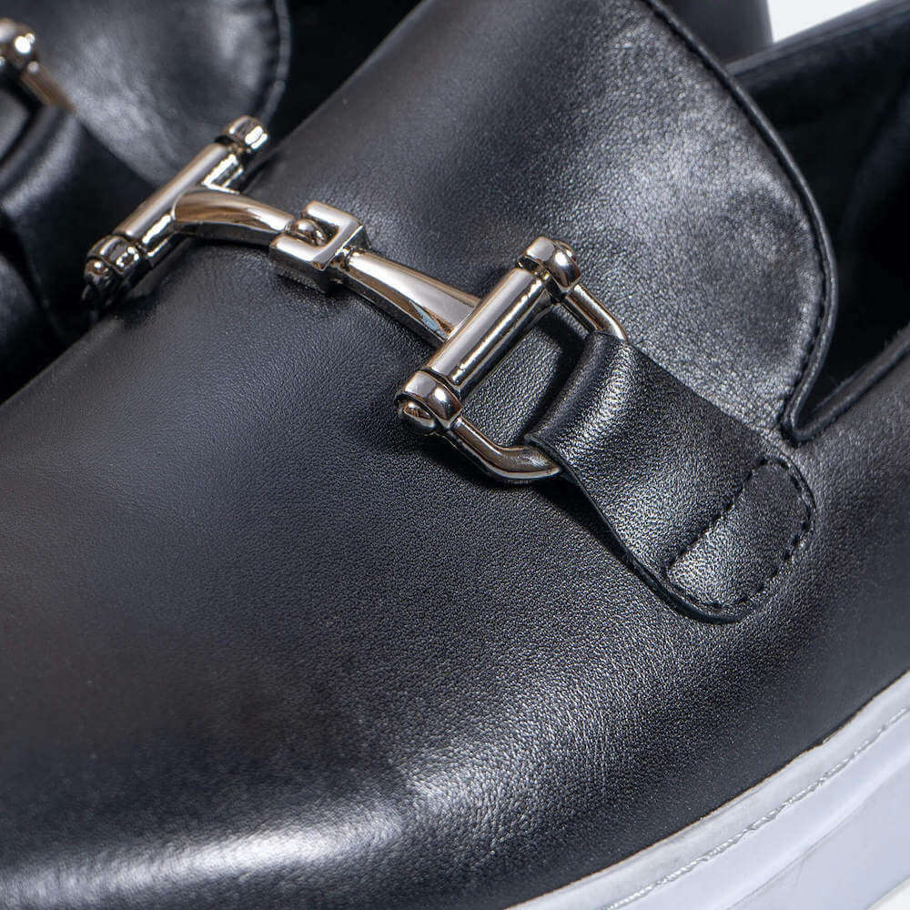 Boardwalk Black Leather Horse-Bit Sneakers - Image 3