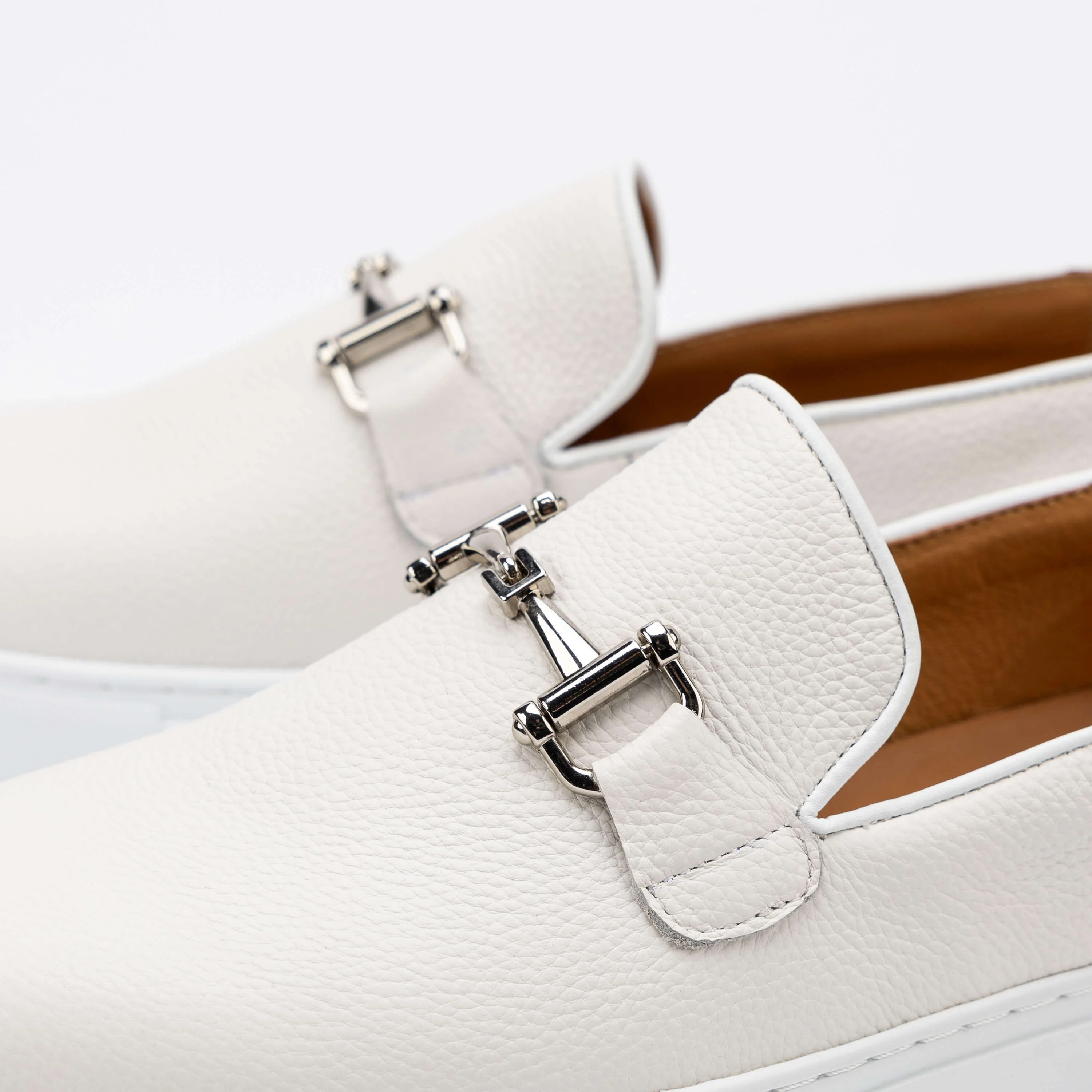 Boardwalk White Leather Horse-Bit Sneakers - Image 3