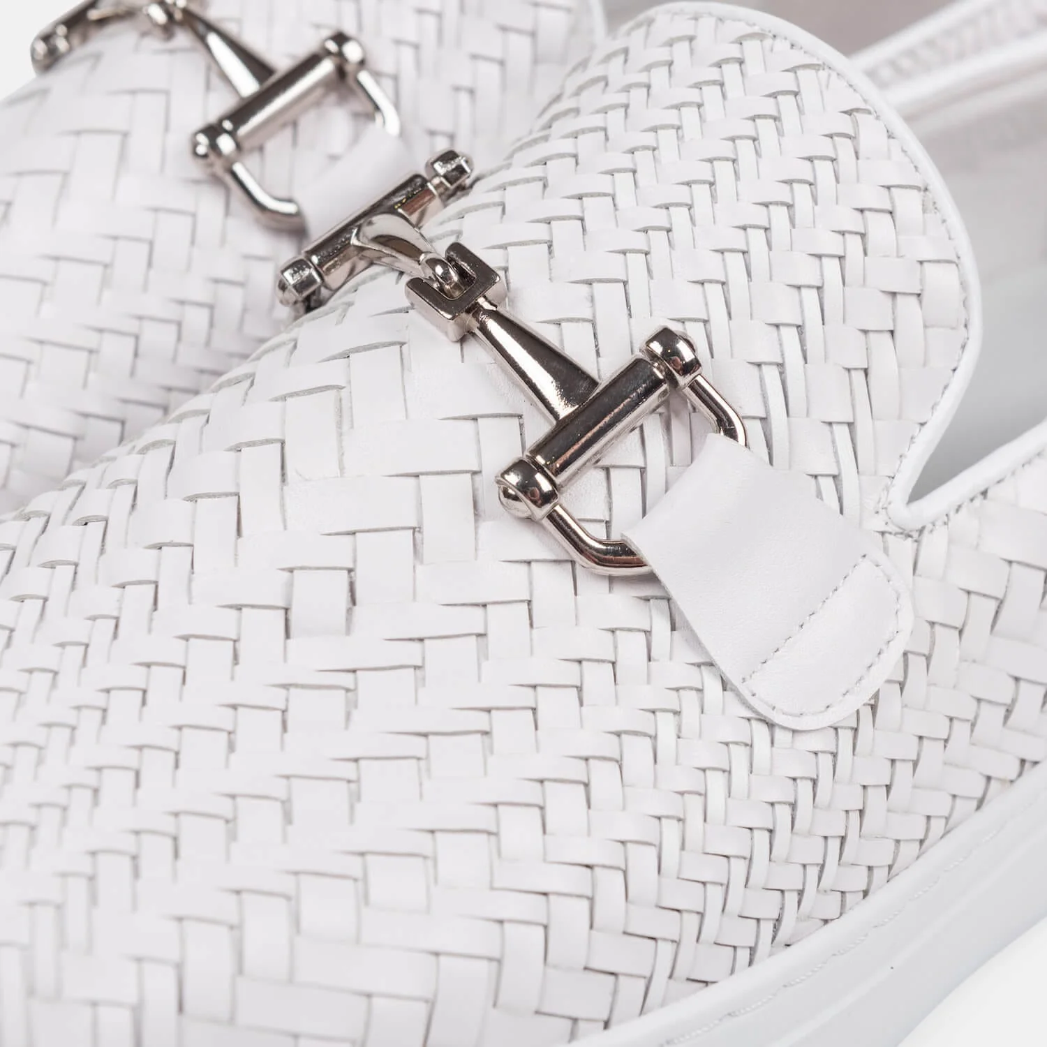 Boardwalk White Woven Leather Horse-Bit Sneakers - Image 3