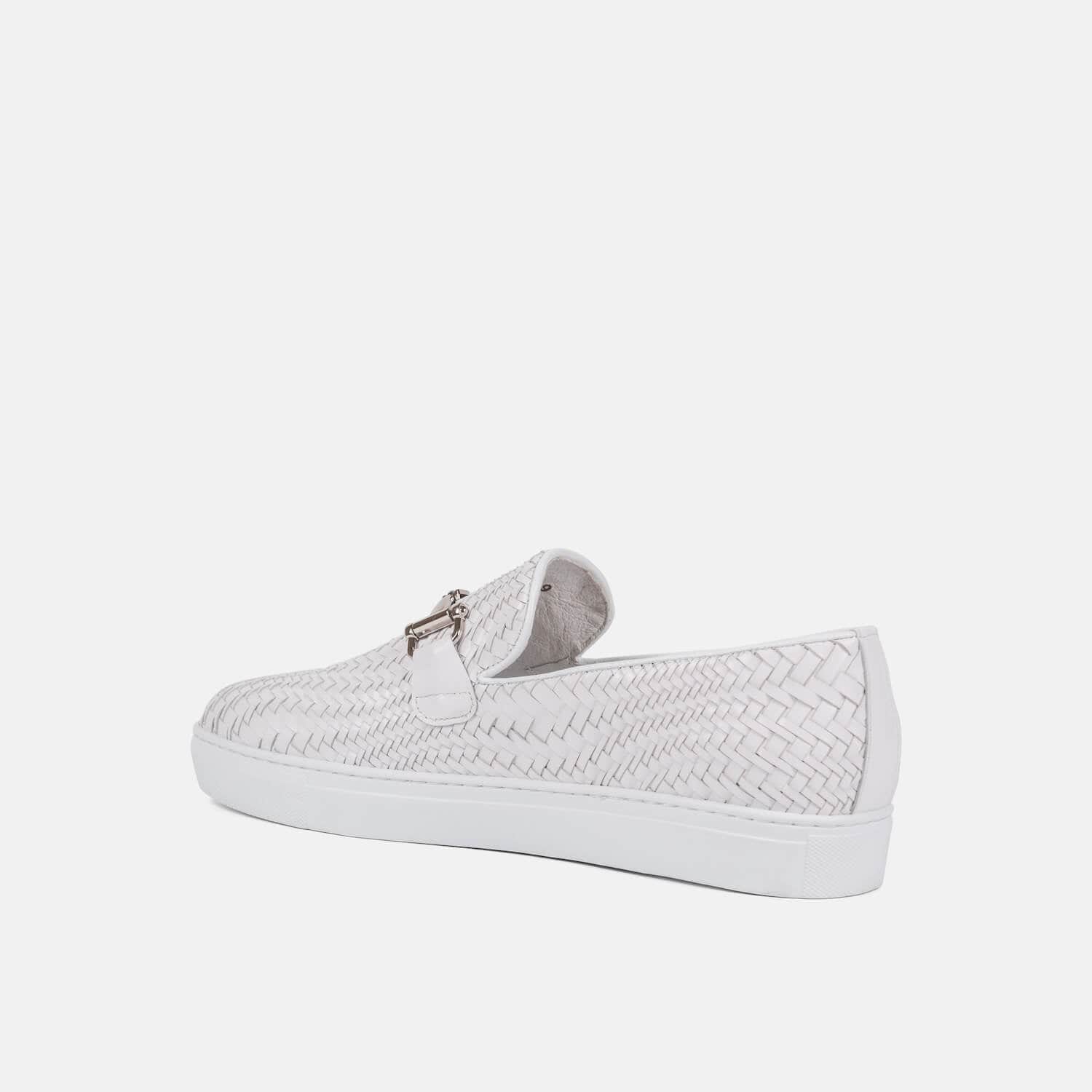 Boardwalk White Woven Leather Horse-Bit Sneakers - Image 5