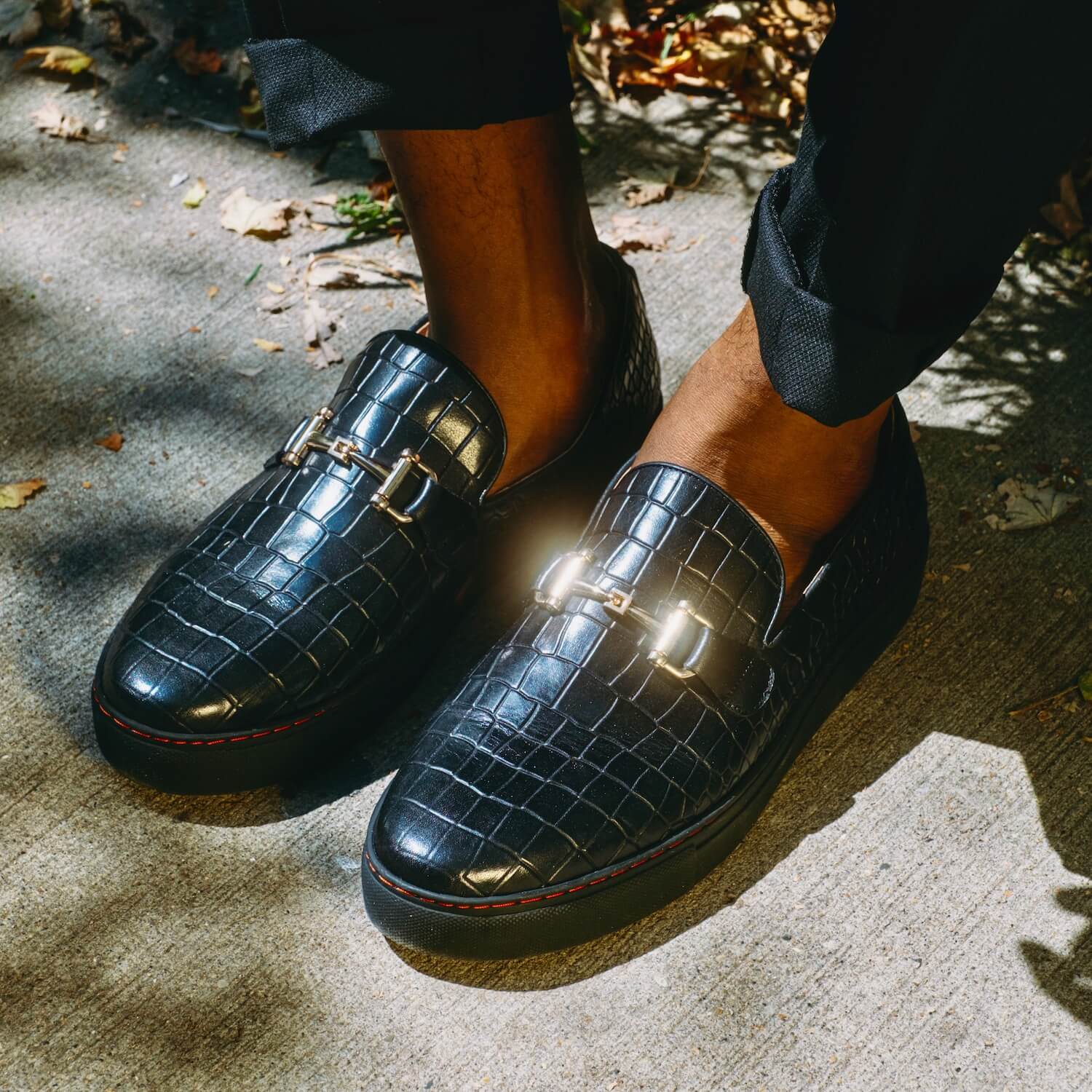 Boardwalk Black Crocskin Leather Horse-Bit Sneakers - Image 4