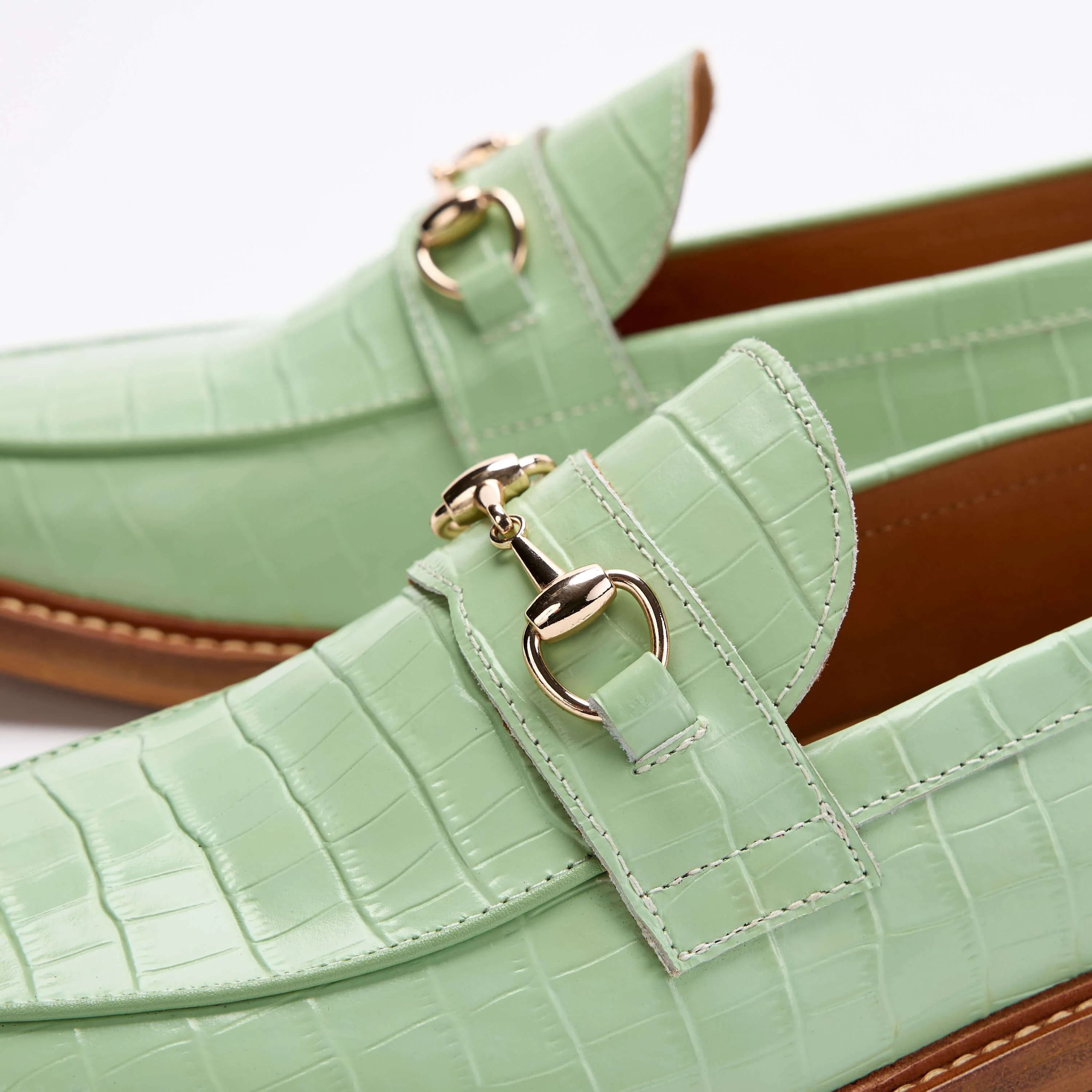 Boardwalk Mint Croc Leather Horse-Bit Loafers - Image 3