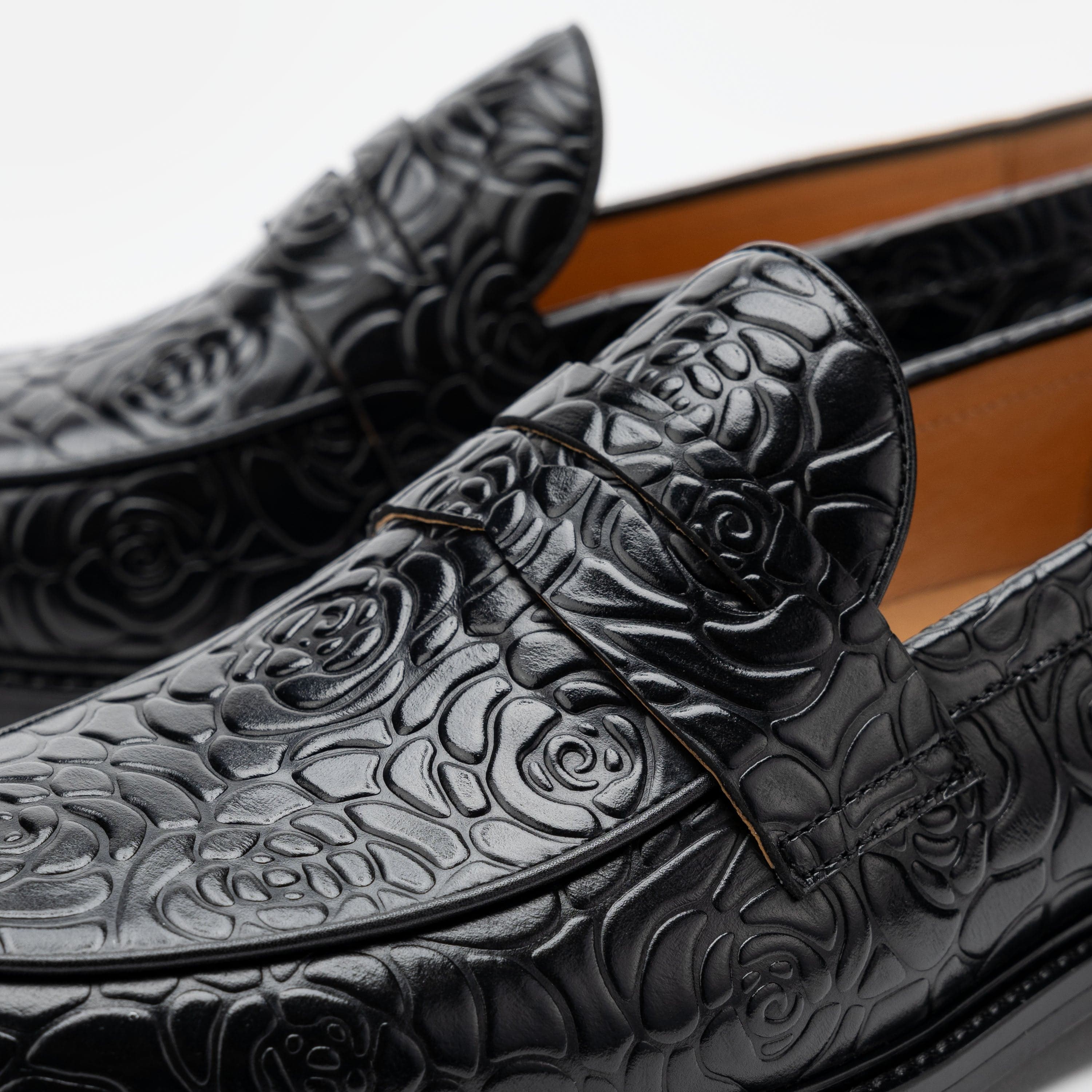 Calum Black Floral Leather Penny Loafers - Image 3