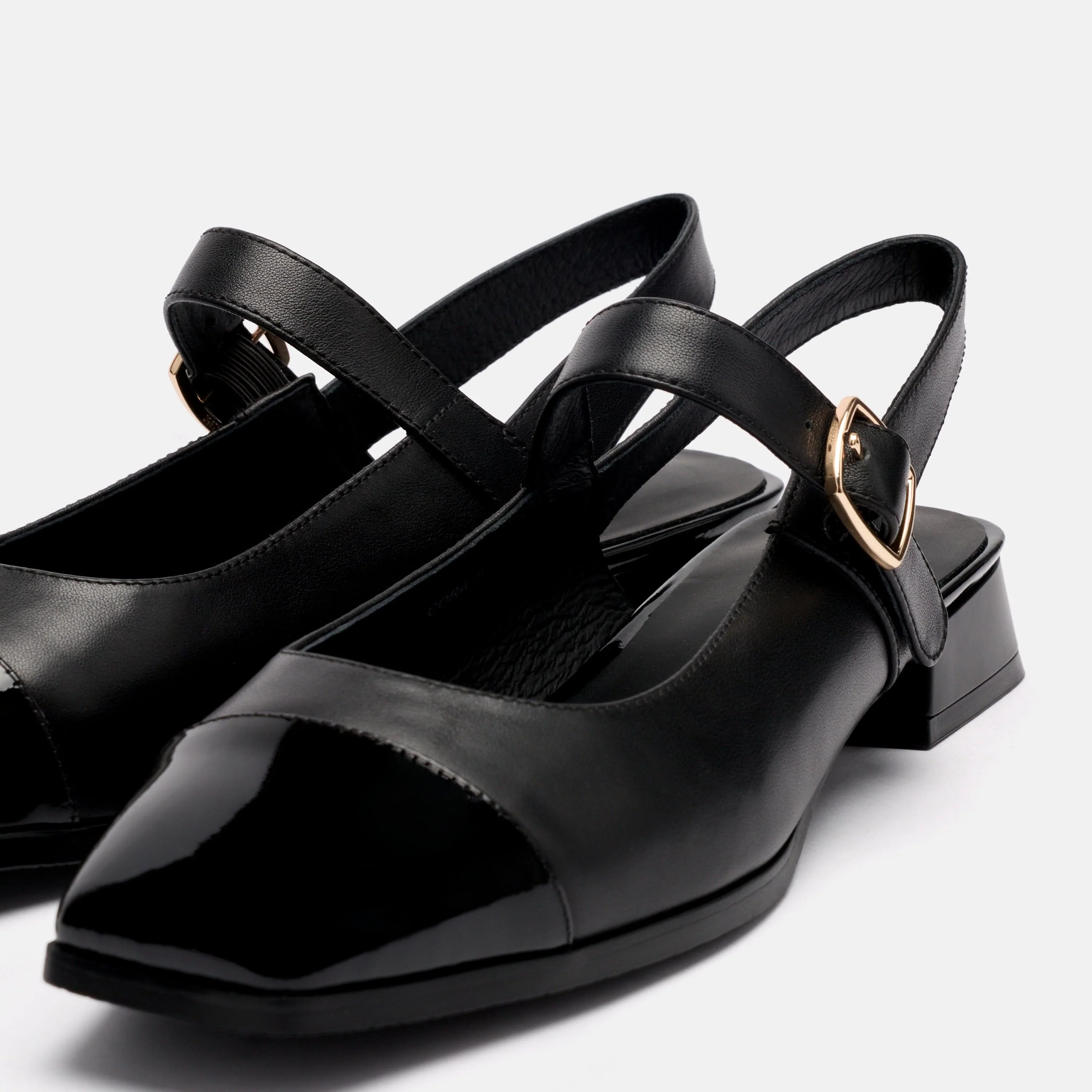 Cora Black Leather Mary Jane Lug Slingbacks - Image 3