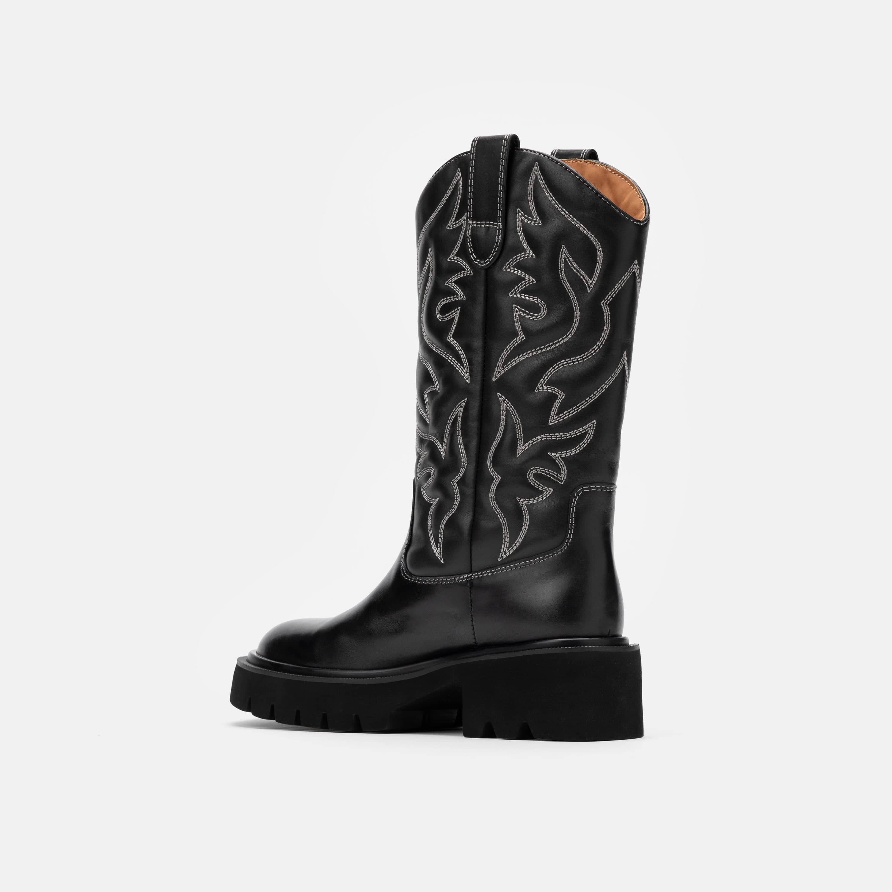 Daisy Black Leather Lug Cowgirl Boots - Image 4