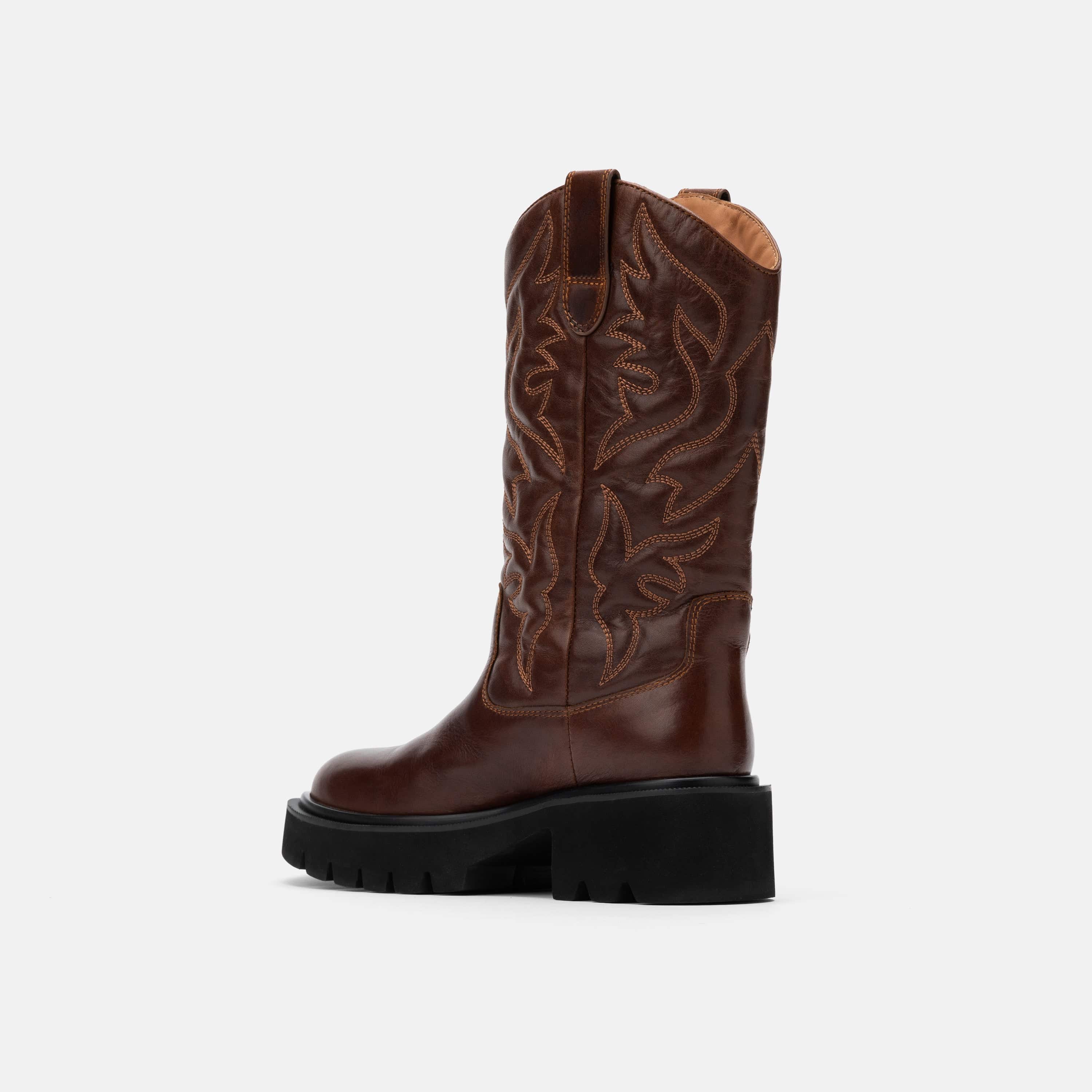 Daisy Chocolate Leather Lug Cowgirl Boots - Image 4