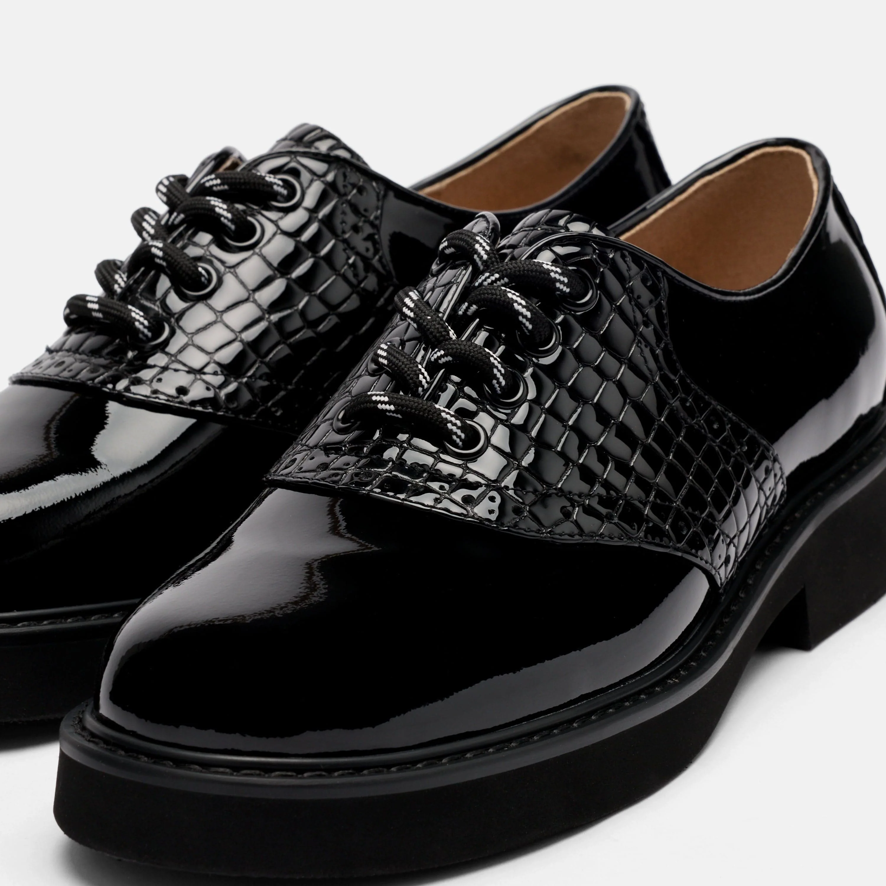 Demi Black Leather Lug Oxfords - Image 3