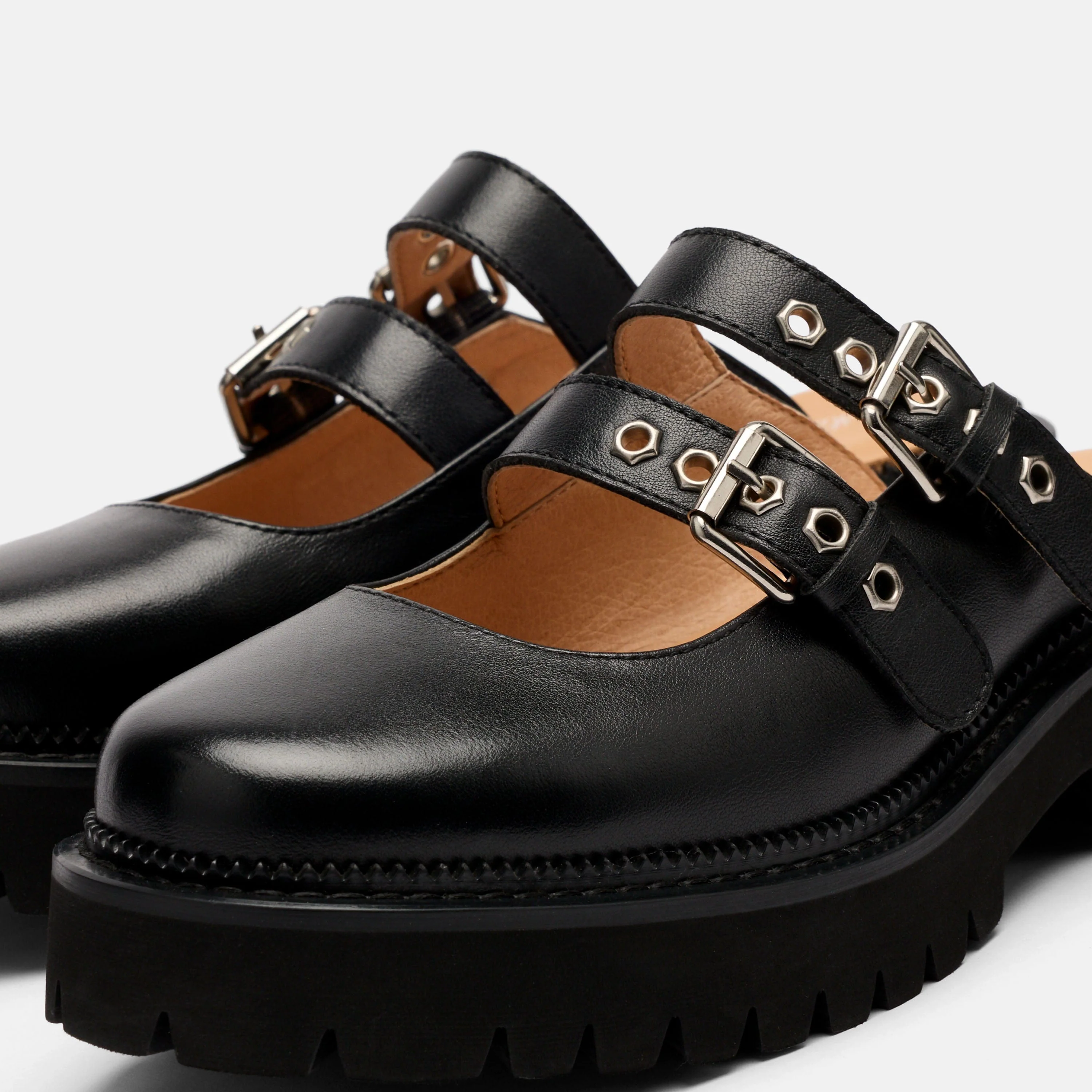 Lexi Black Leather Double Buckle Mule - Image 3