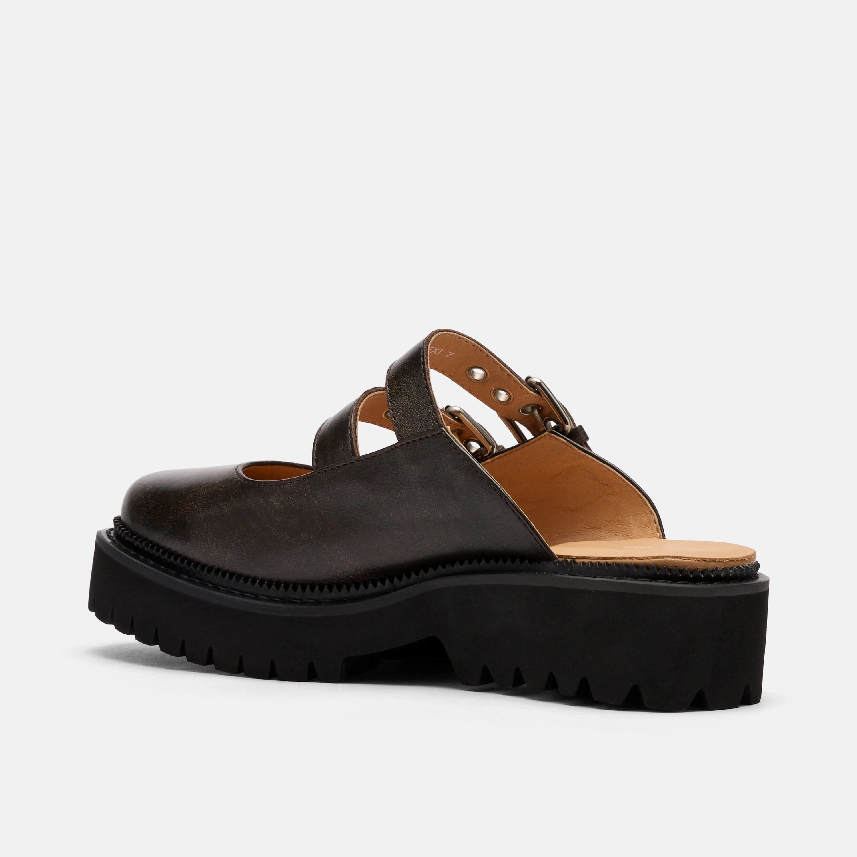 Lexi Brown Distressed Leather Double Buckle Mules - Image 4