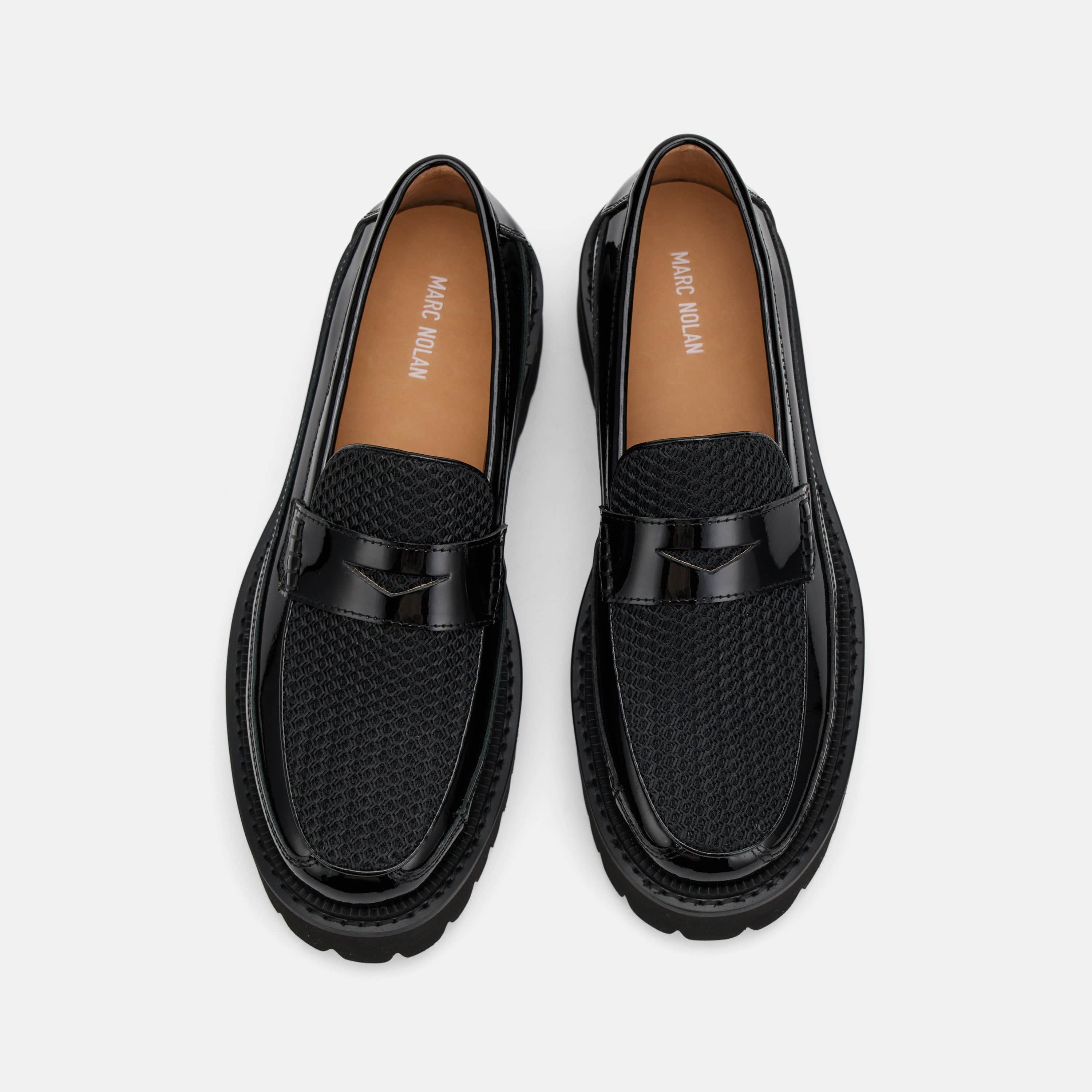 Ms. Adler Black Patent Leather Lug Penny Loafers - Image 4