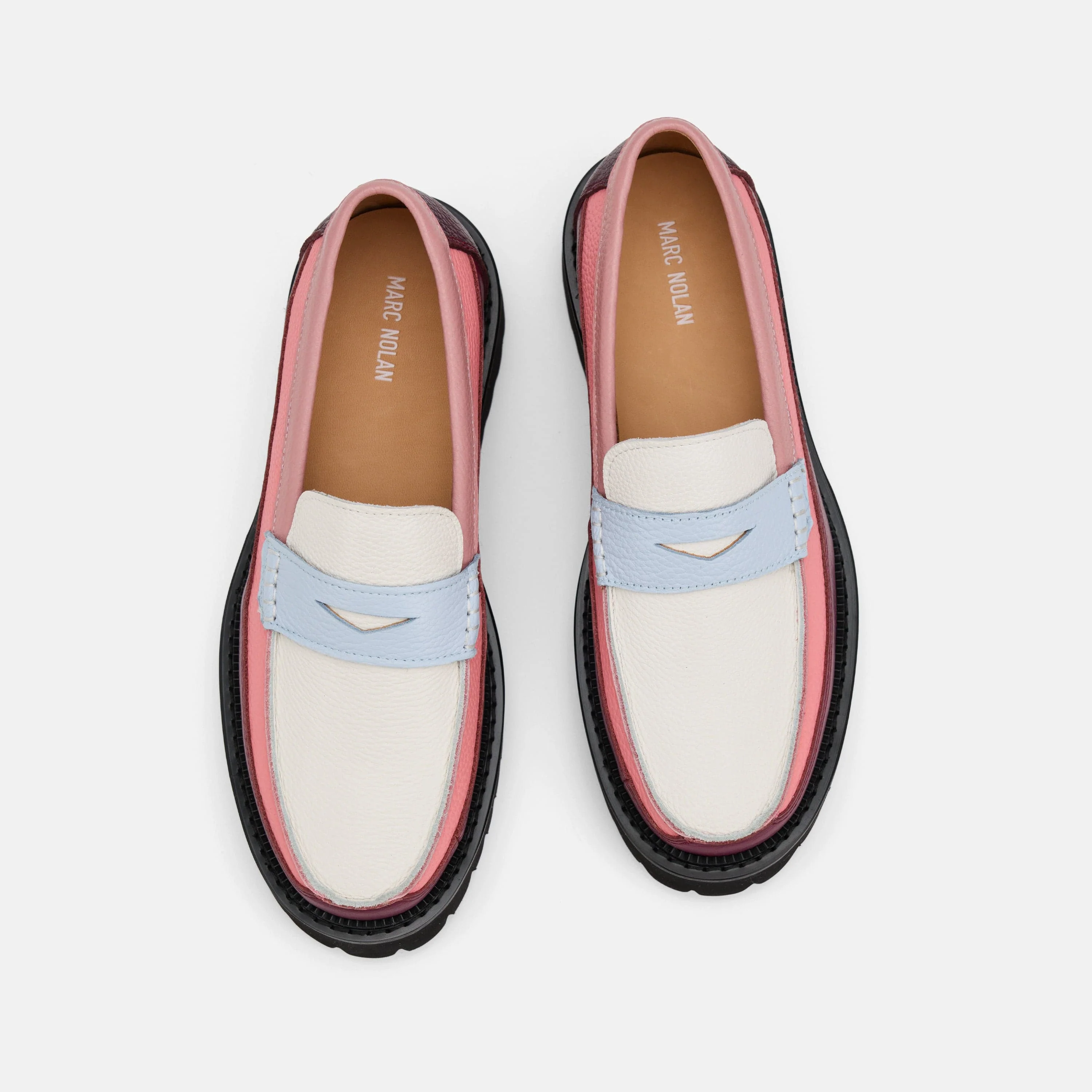 Ms. Adler Colorblock Pink/Burgundy/Blue Leather Lug Penny Loafers - Image 4