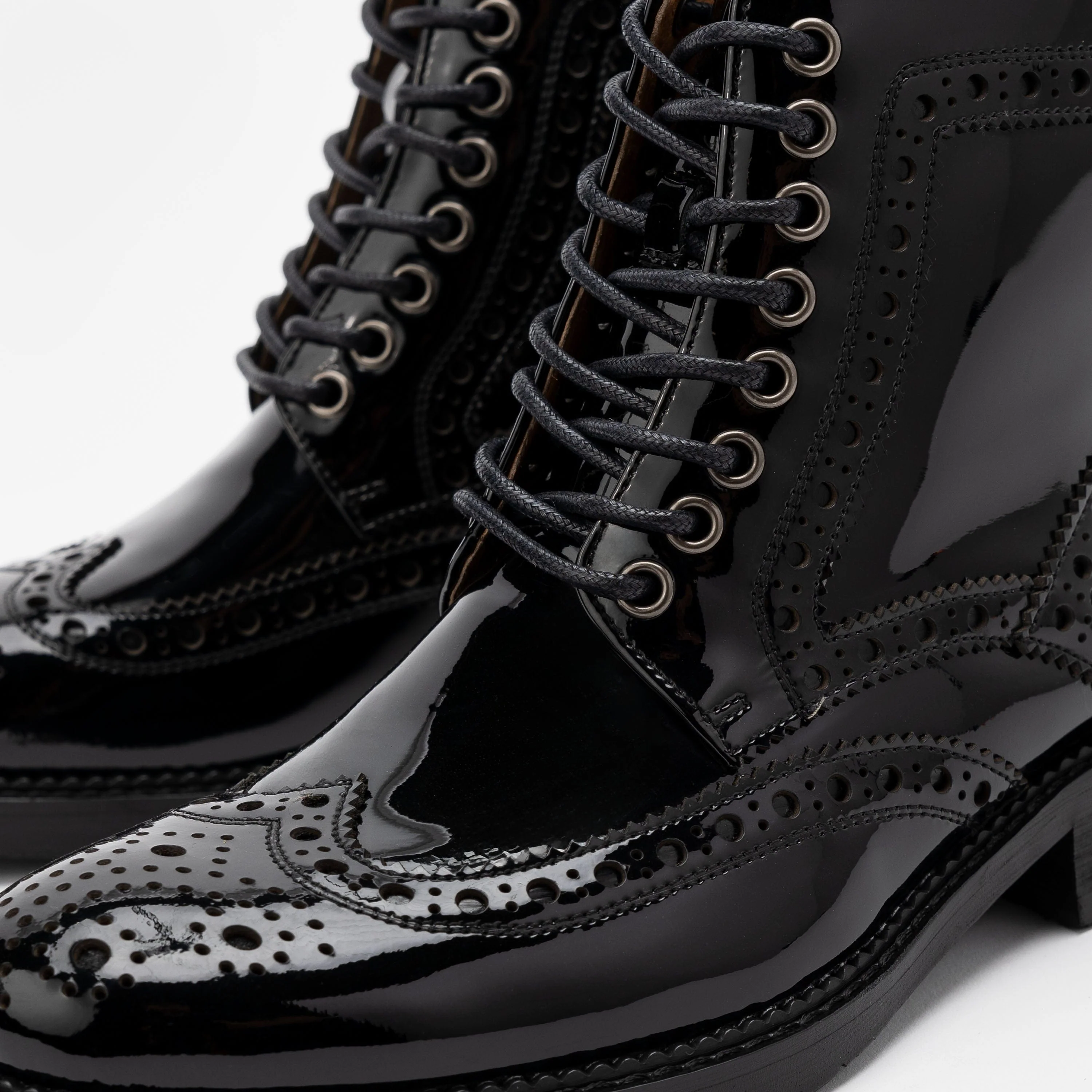 Ms. Belmont Black Patent Leather Wingtip Boots - Image 3