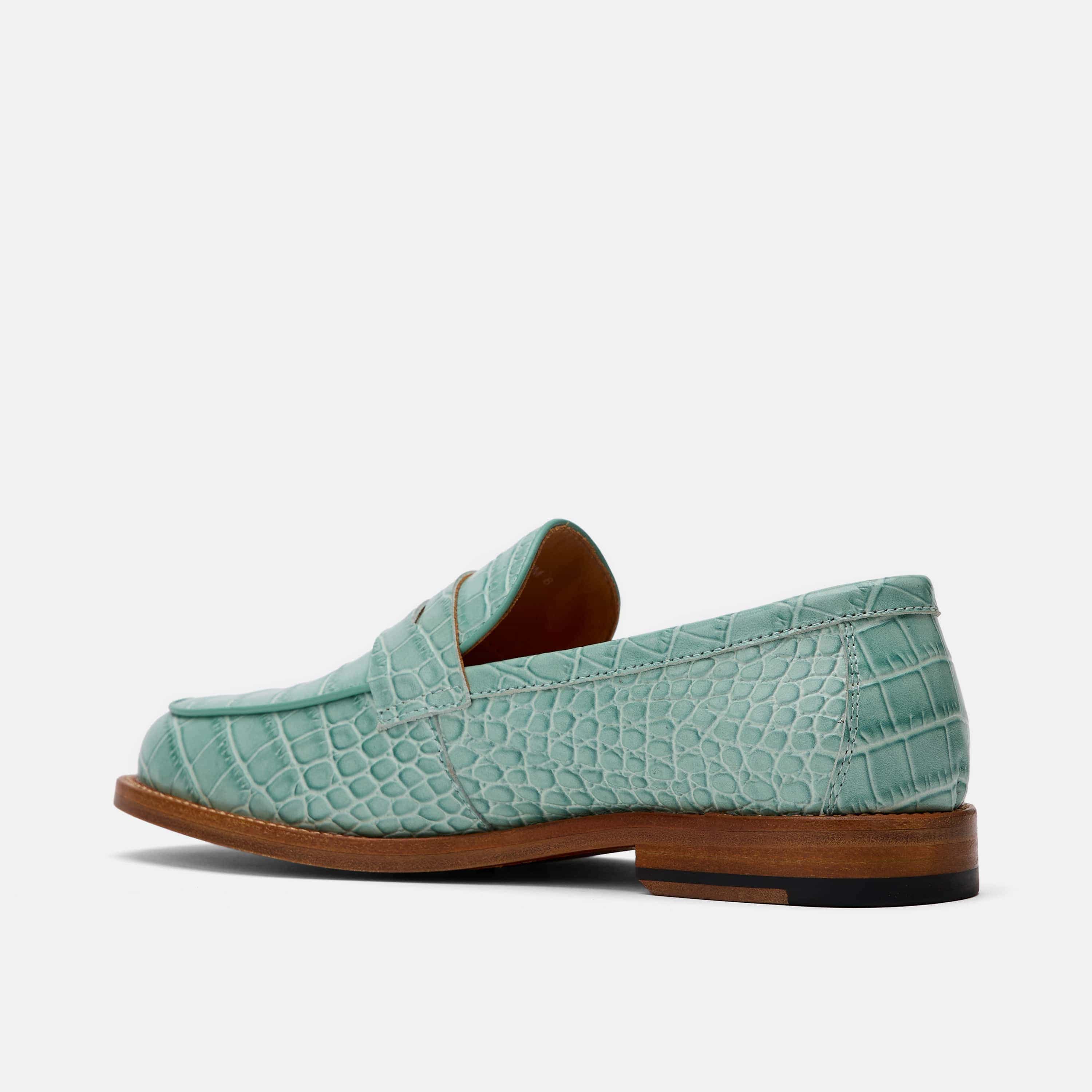 Ms. Calum Mint Blue Leather Penny Loafers - Image 4