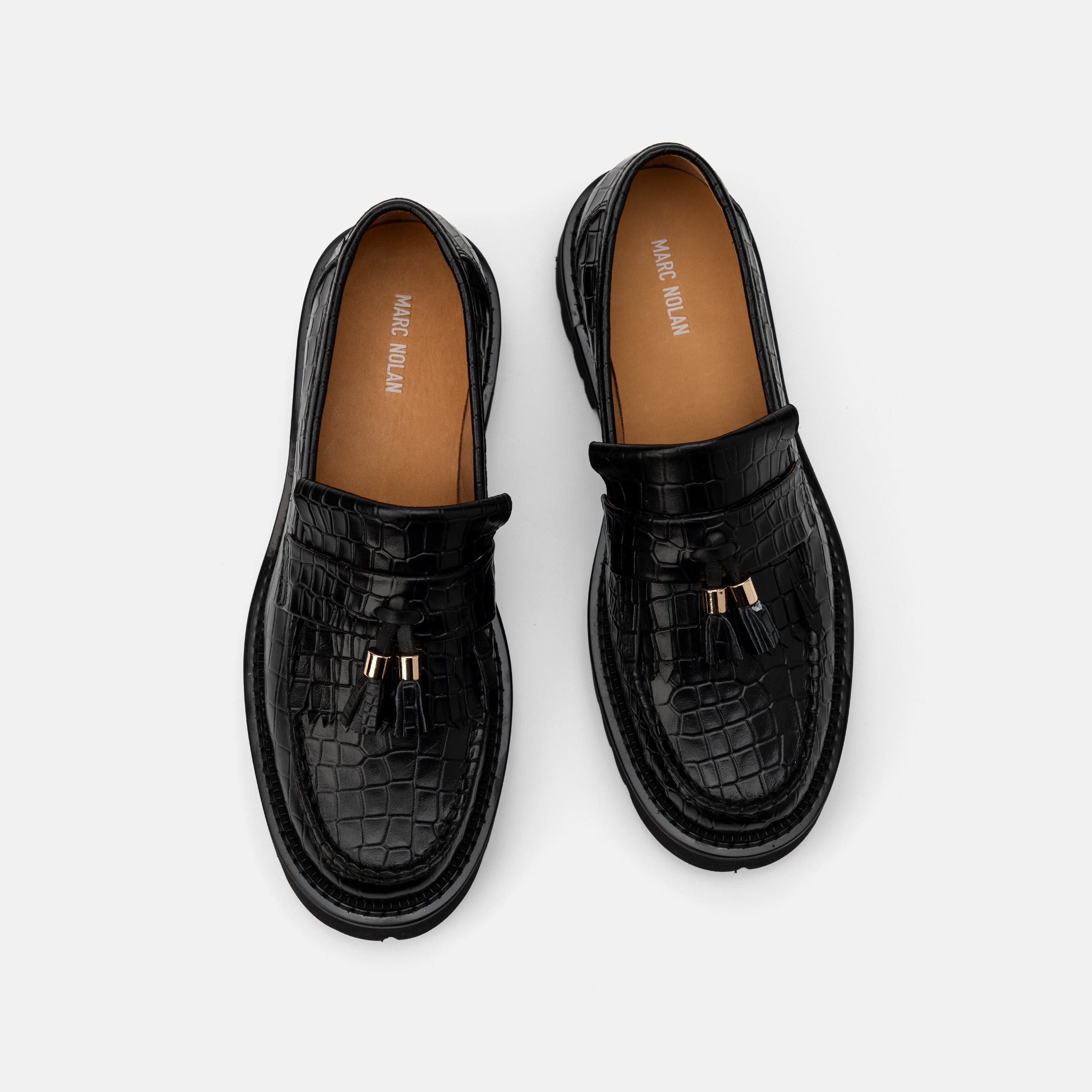 Ms. Journey Black Croc Leather Lug Tassel Loafer - Image 5