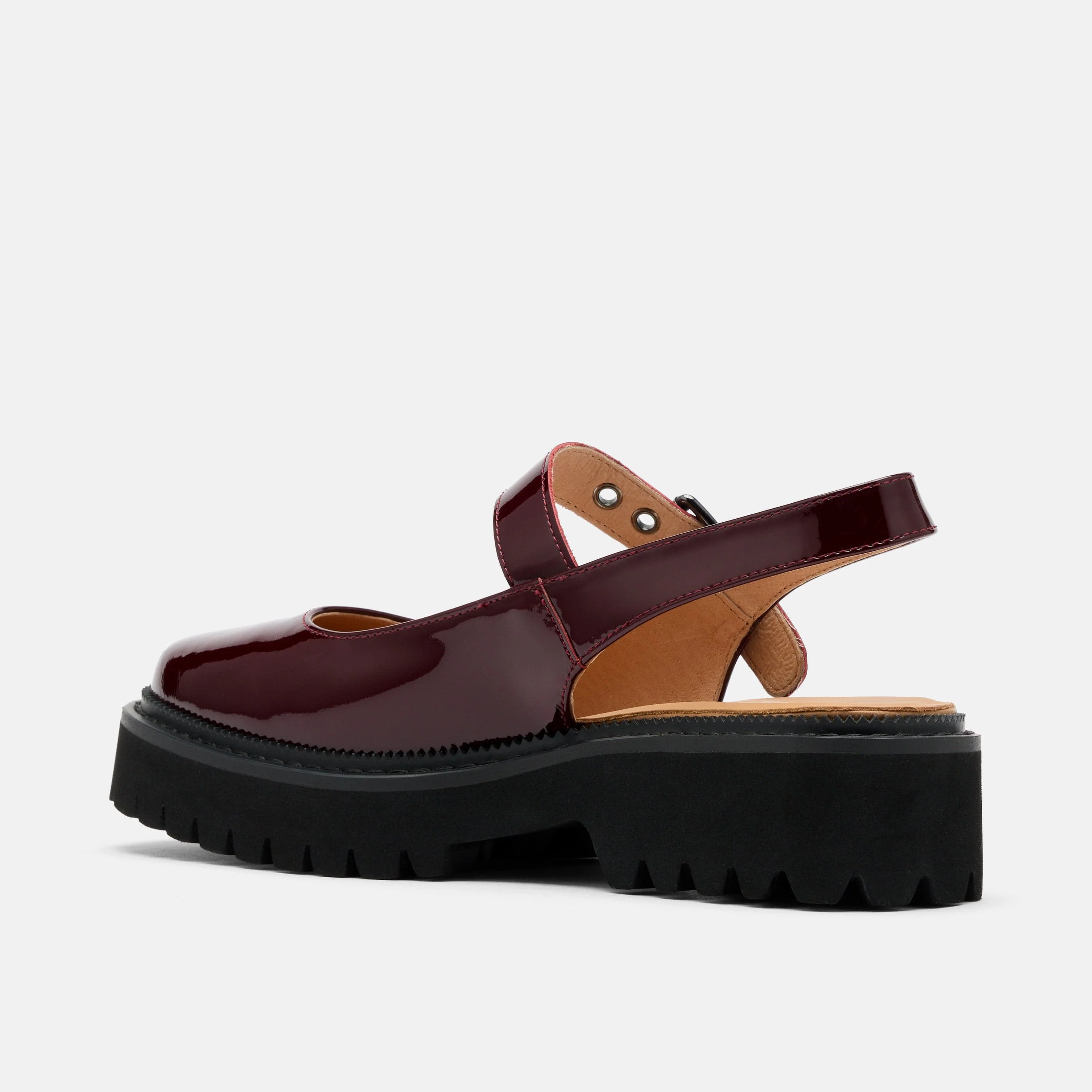 Luna Wine Leather Mary Jane Lug Slingbacks - Image 4