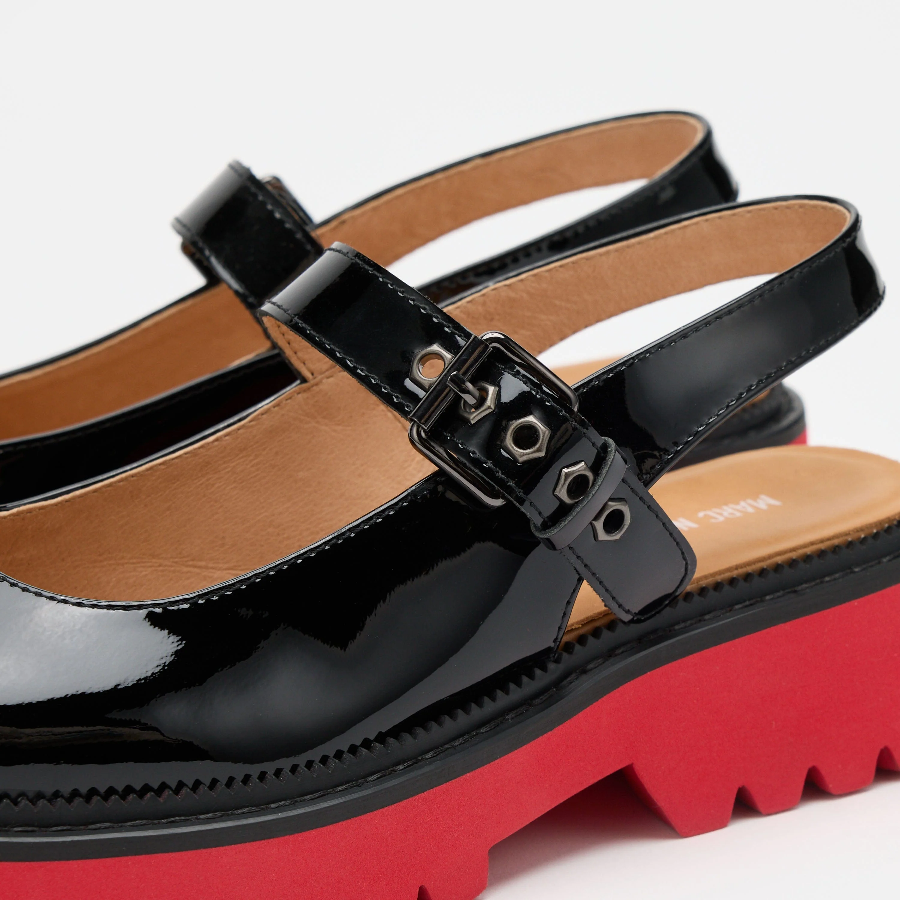 Luna Black/Red Leather Mary Jane Lug Slingbacks - Image 3