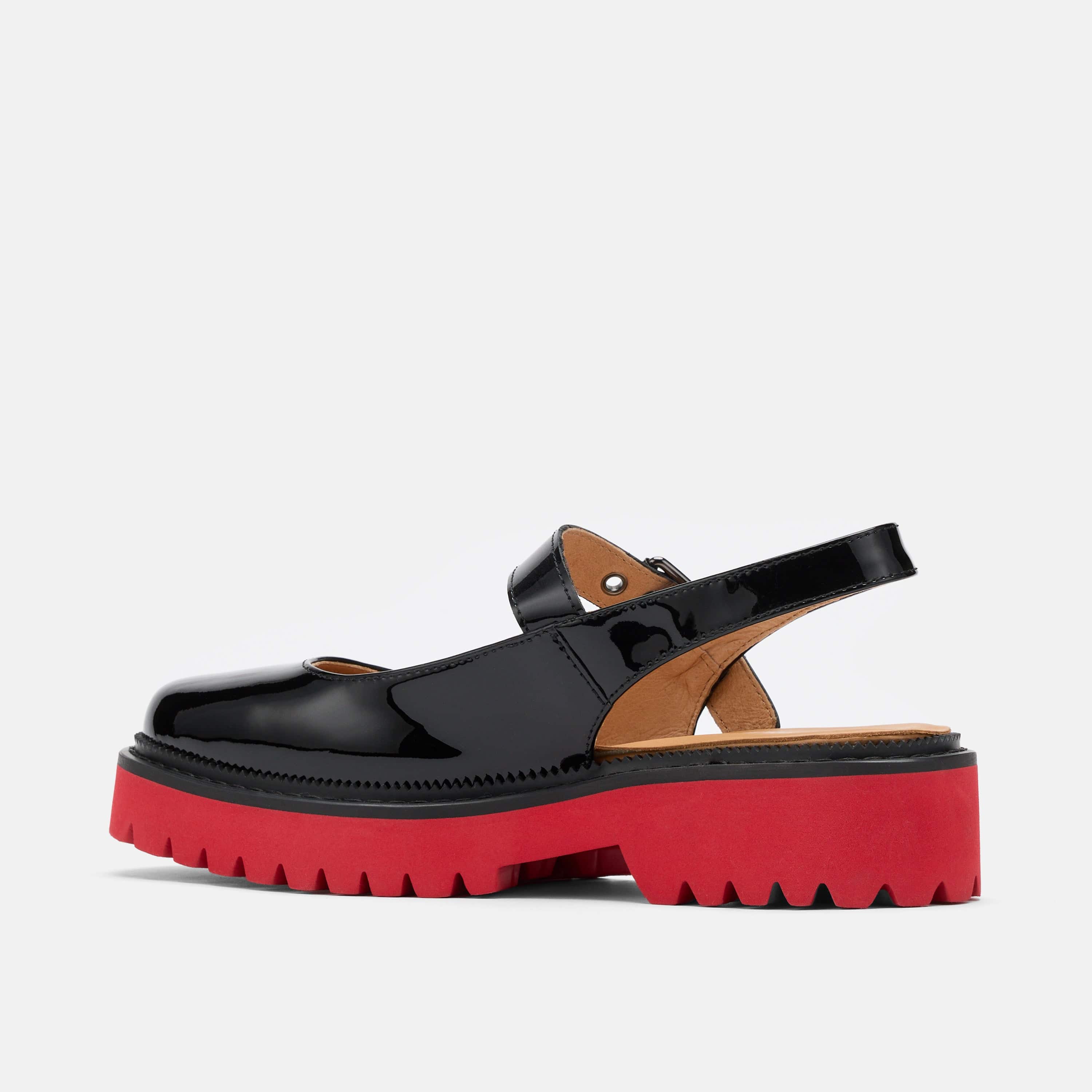 Luna Black/Red Leather Mary Jane Lug Slingbacks - Image 4