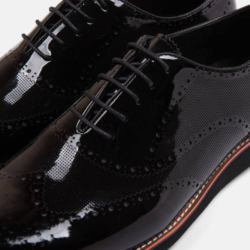 Oscar Black Patent Leather Wholecut Brogue Sneakers - Image 3