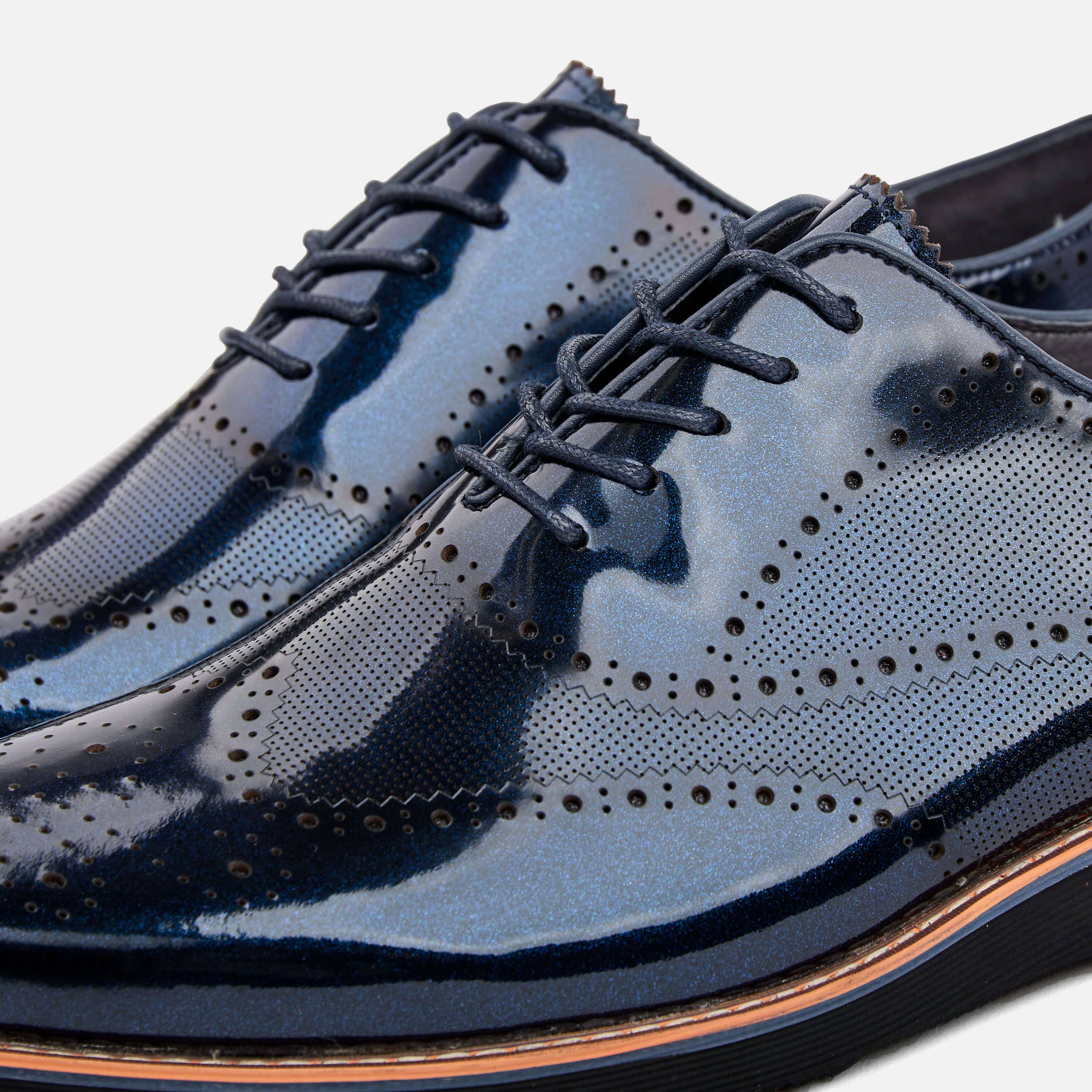 Oscar Navy Patent Leather Wholecut Brogue Sneakers (Black Sole) - Image 3