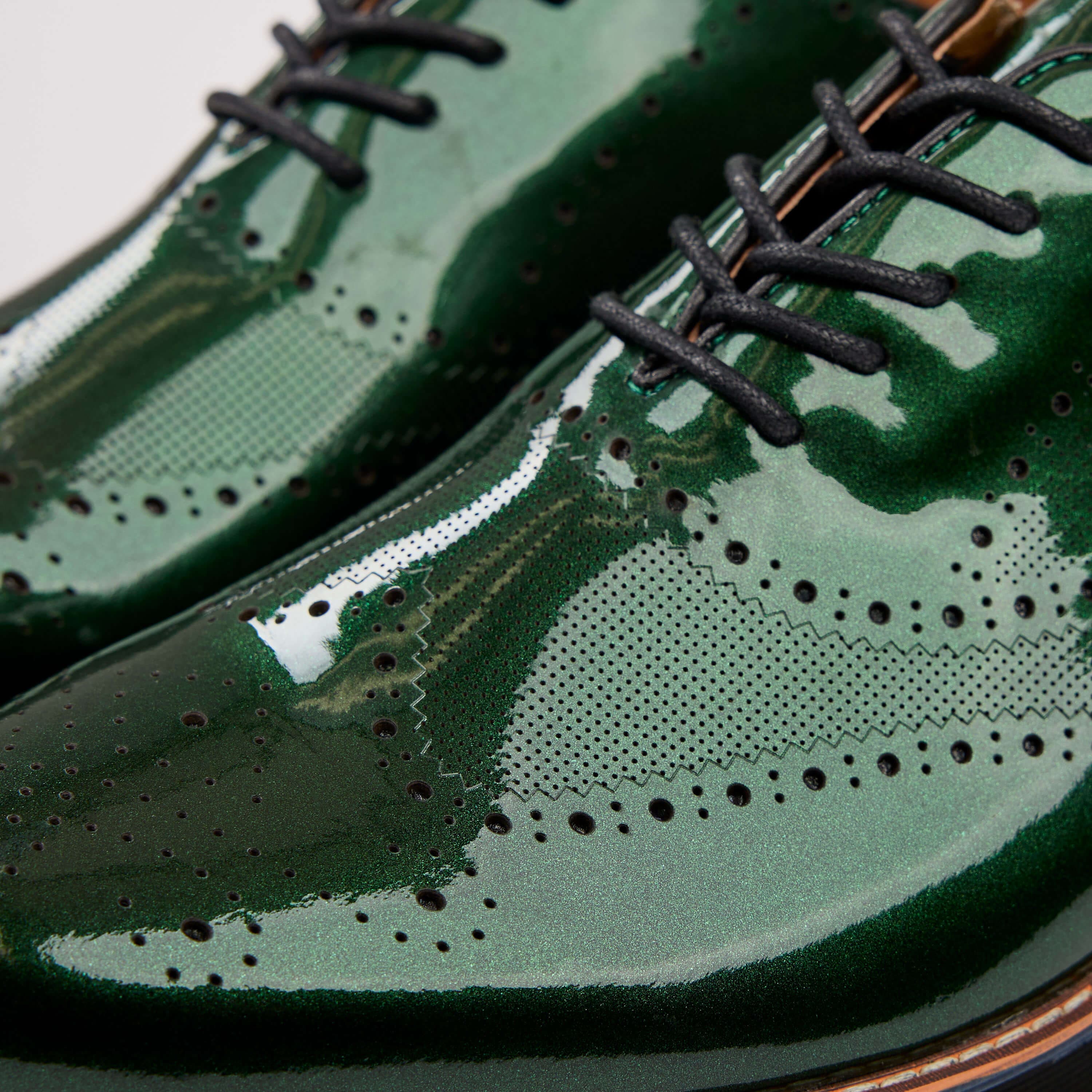 Oscar Forest Green Patent Leather Wholecut Brogue Sneakers - Image 3