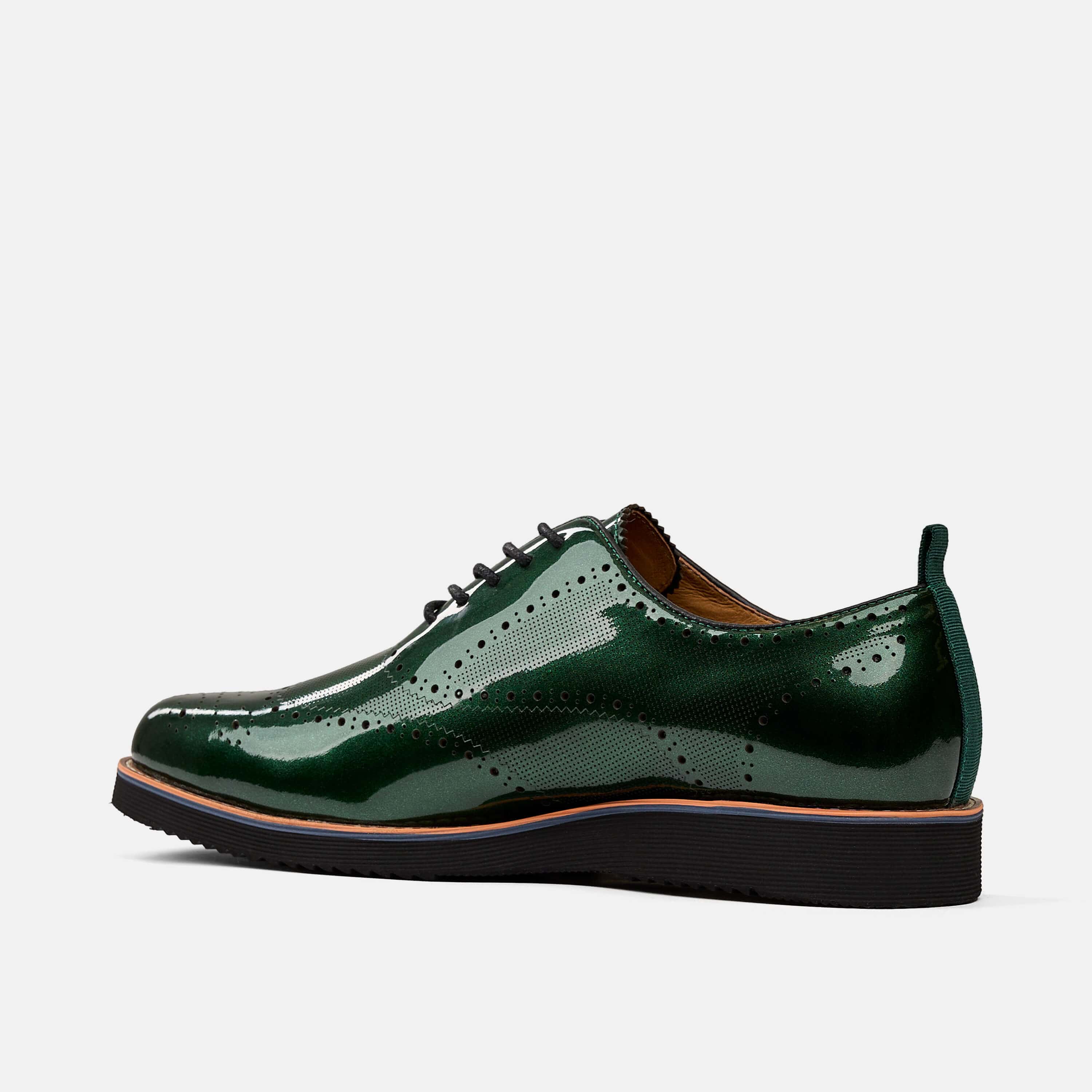 Oscar Forest Green Patent Leather Wholecut Brogue Sneakers - Image 4