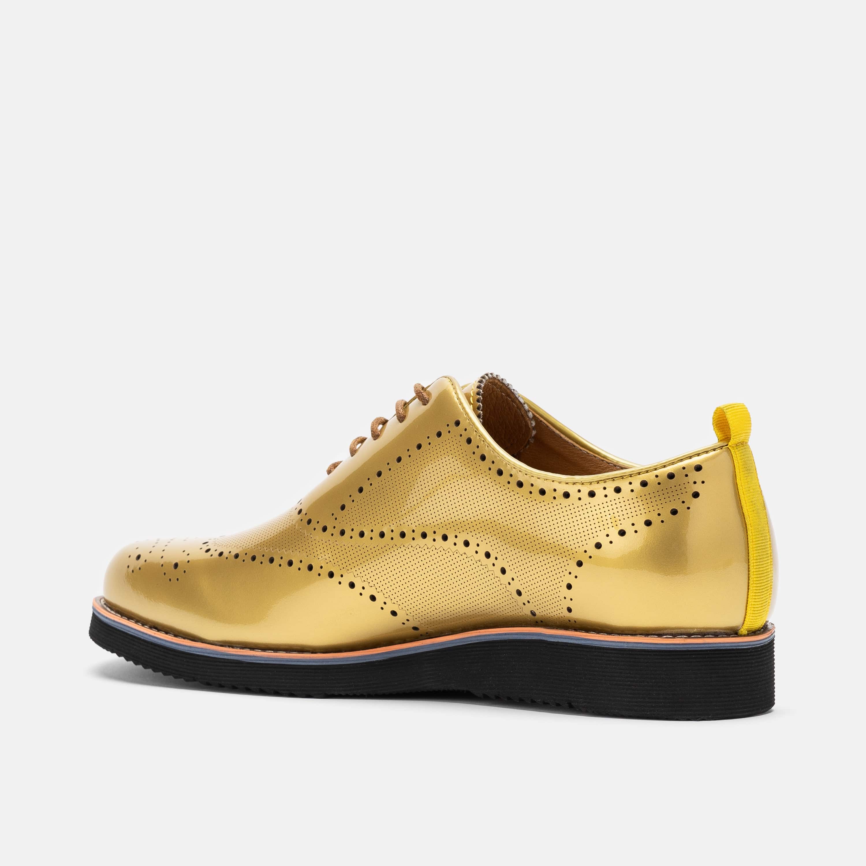 Oscar Gold Patent Leather Wholecut Brogue Sneakers - Image 4