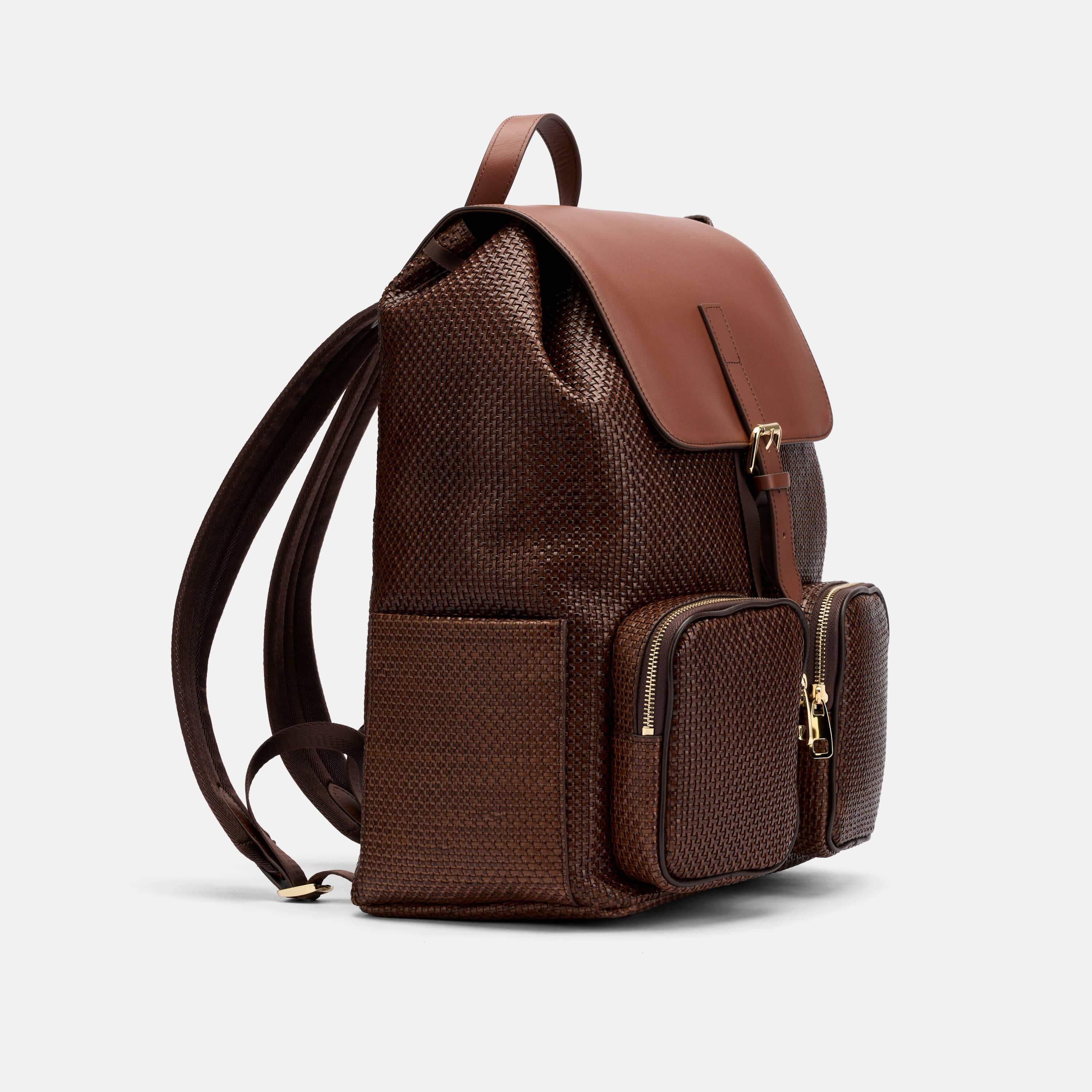 SOHO Woven Cognac Leather Backpack - Image 3