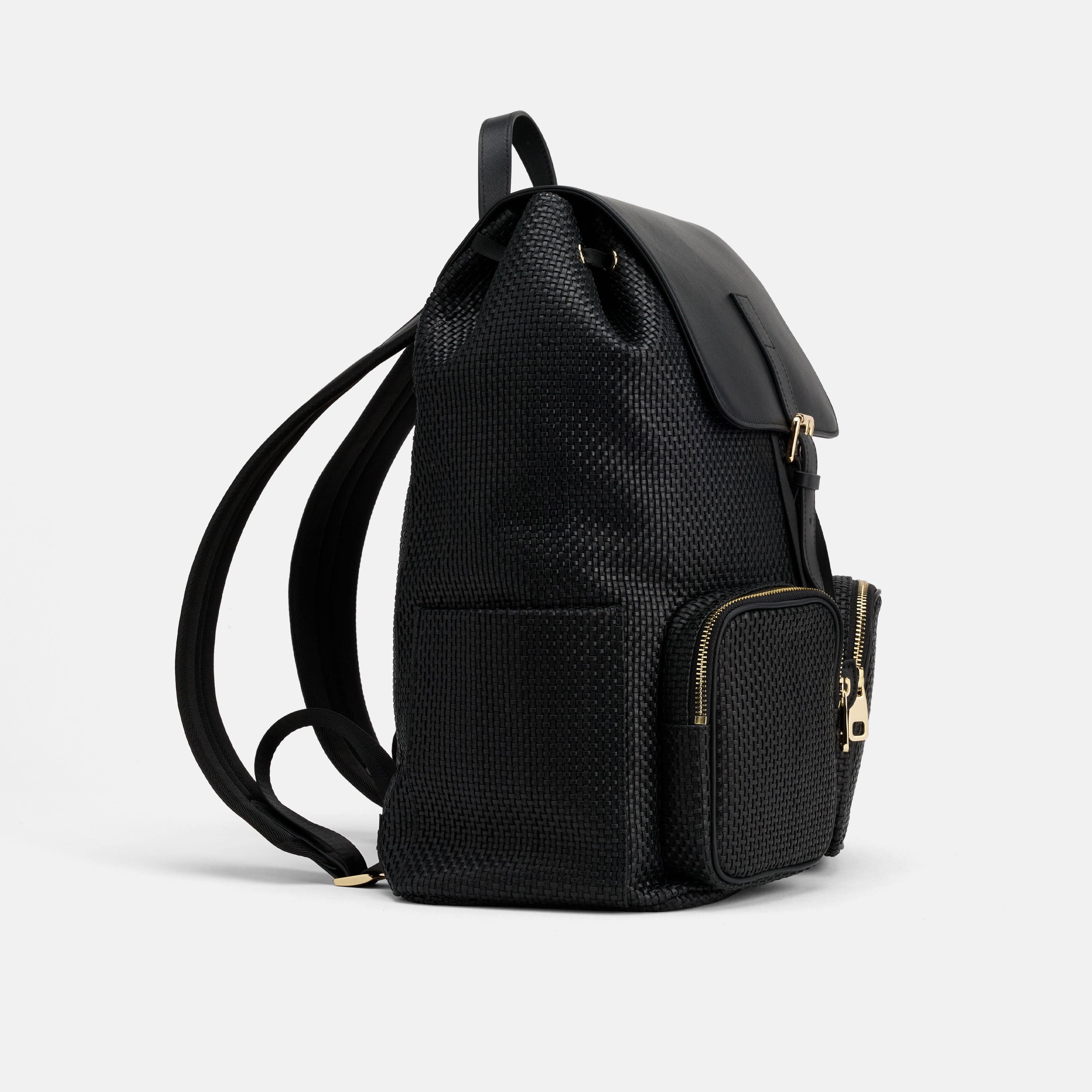 SOHO Woven Black Leather Backpack - Image 3