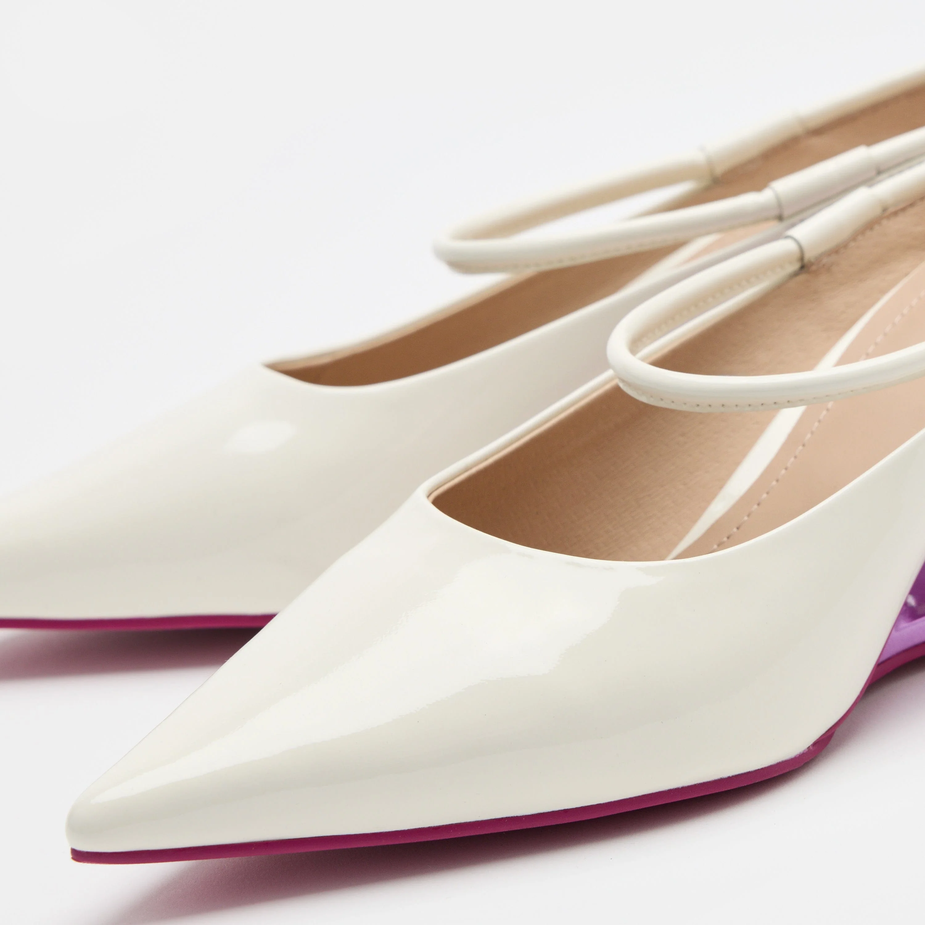 Sophia Cream/Magenta Leather Strap Pumps - Image 3